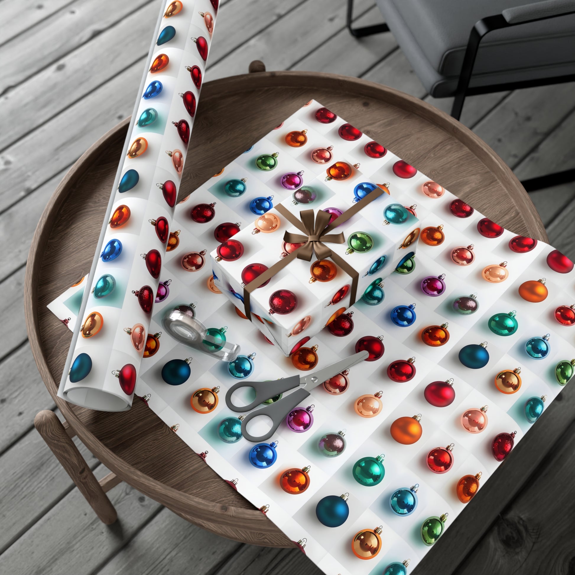 Wrapping Paper, Vibrant Christmas Ornaments On White Background - Gift Wrap Rolls, Eco-Friendly Gift Wrap, Holiday