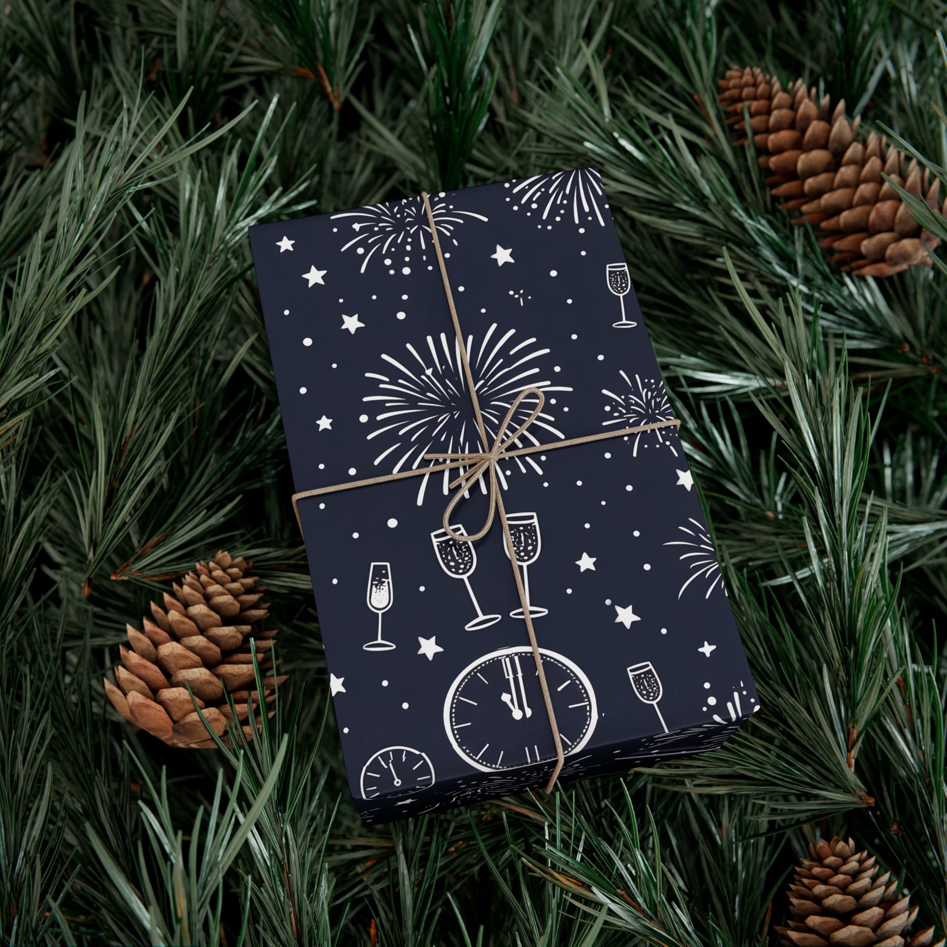 Gift Wrap Papers - New Year's Eve Celebration Pattern With Fireworks And Champagne, Holiday Gift Wrap, Wrapping Paper, Party Supplies,