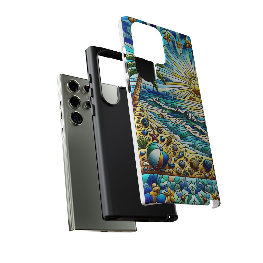 Stained Glass Tough Case, Protective Phone Case, Nature Inspired Smartphone Case, Summer Beach Play Day Phone Cover, Tough Phone Case for