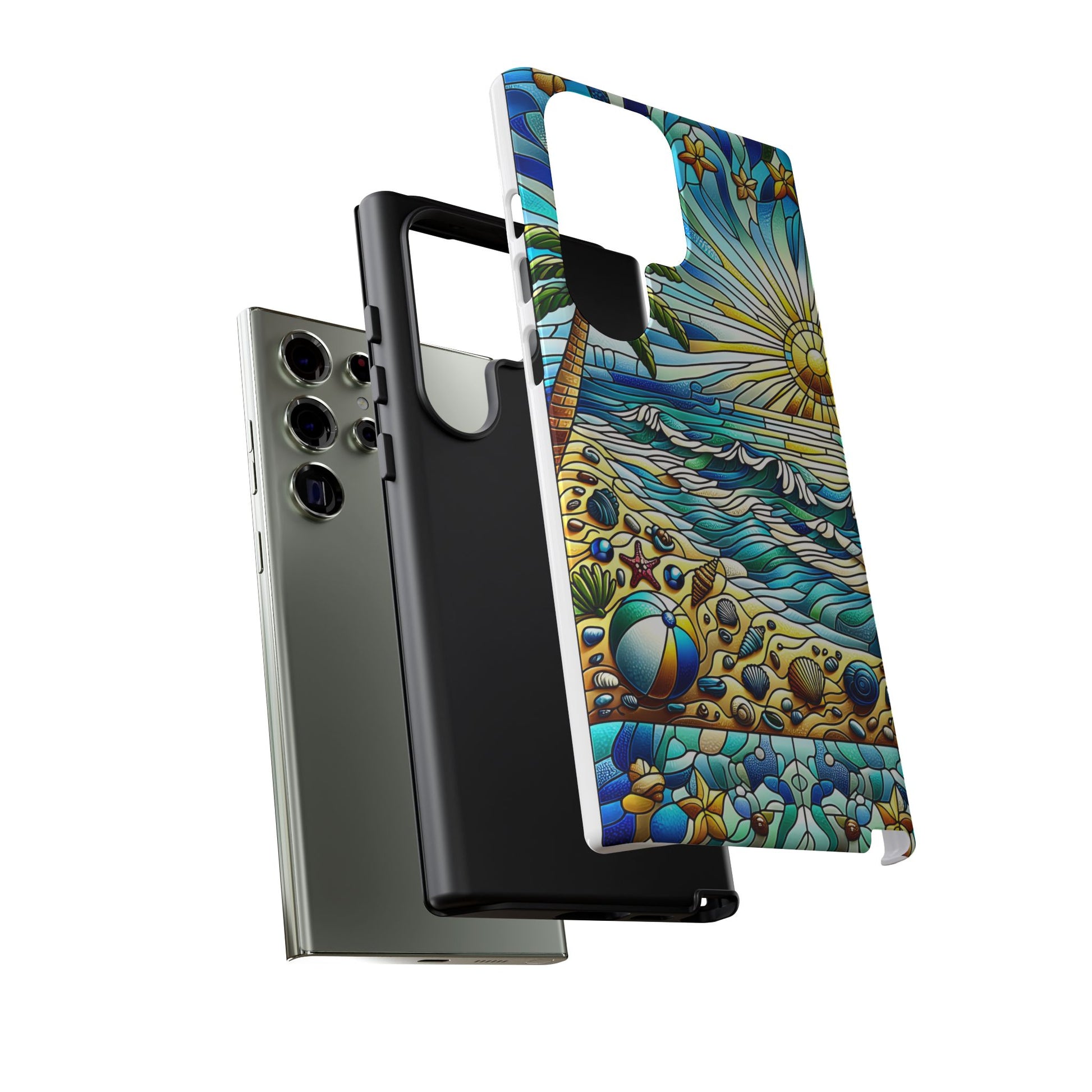 Stained Glass Tough Case, Protective Phone Case, Nature Inspired Smartphone Case, Summer Beach Play Day Phone Cover, Tough Phone Case for