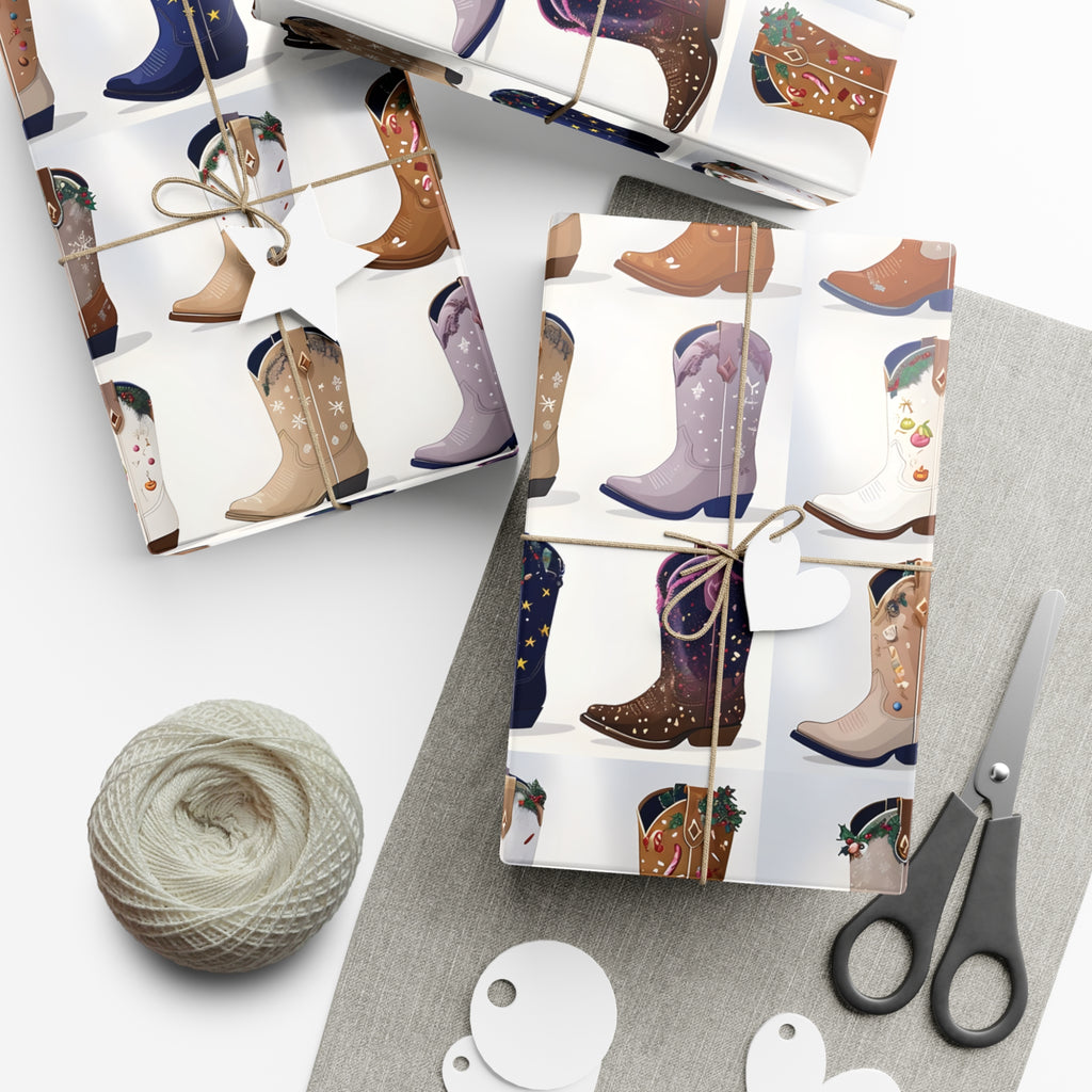 Wrapping Paper, Stylish Cowboy Boots Gift Wrap, Holiday Design Packaging, Christmas Gift Wrap, Cowboy Boot Wrapping Paper, Western Theme