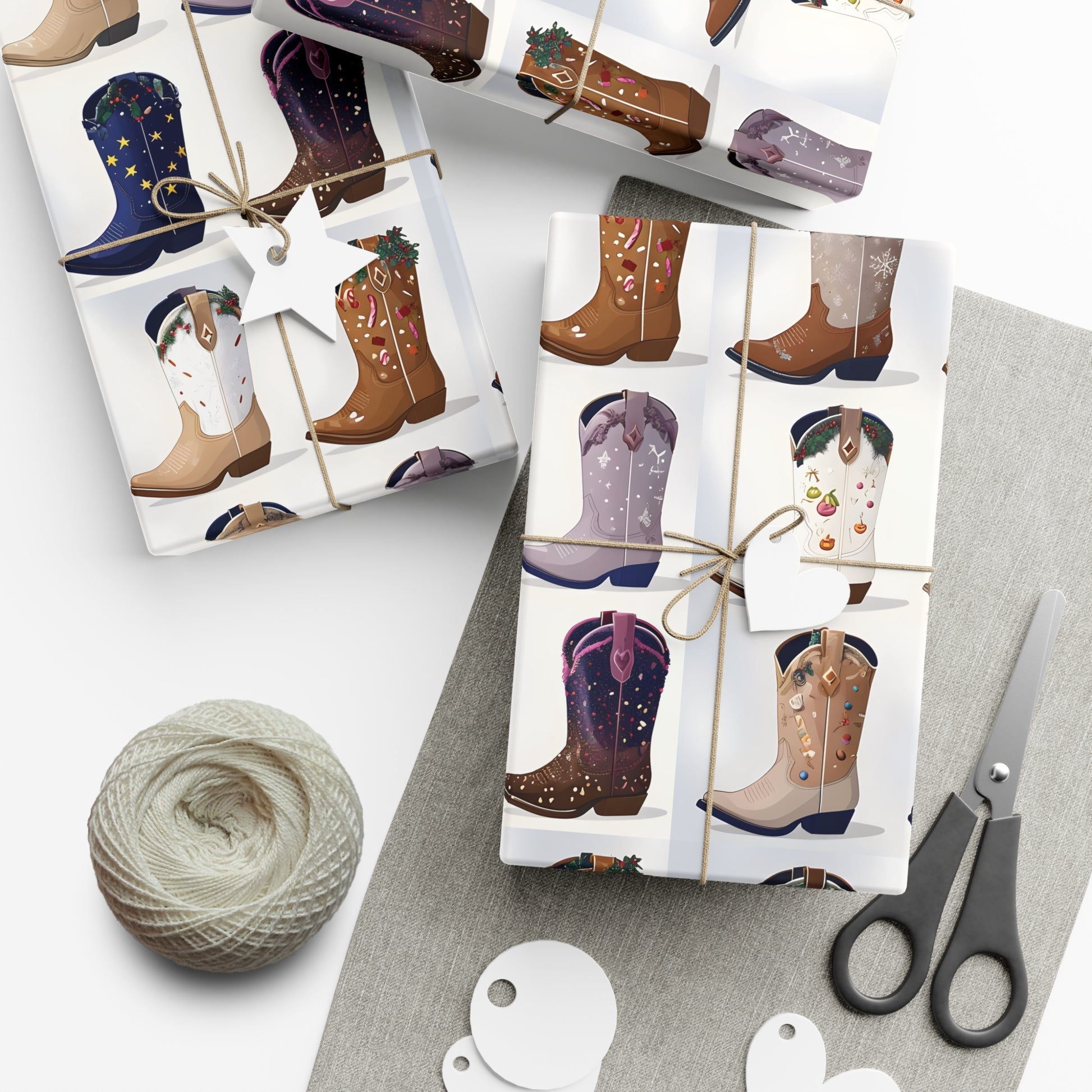 Wrapping Paper, Stylish Cowboy Boots Gift Wrap, Holiday Design Packaging, Christmas Gift Wrap, Cowboy Boot Wrapping Paper, Western Theme