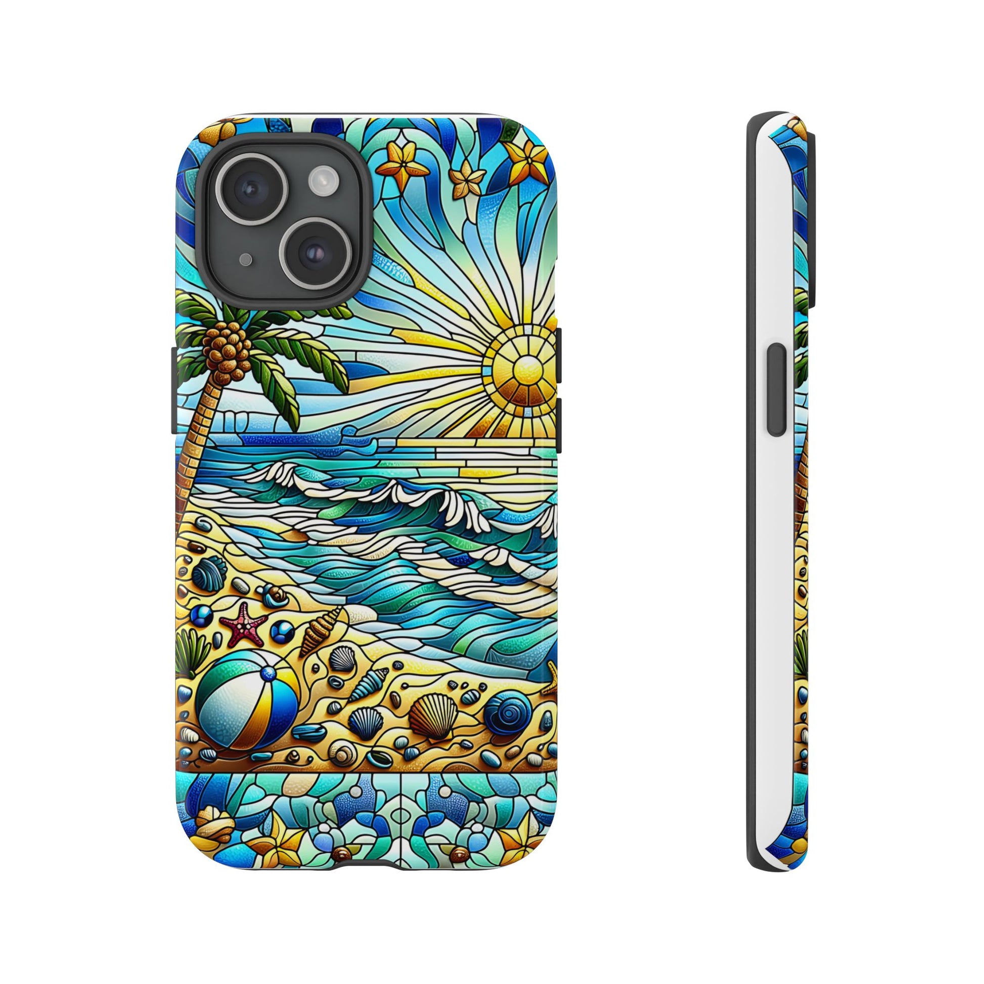Stained Glass Tough Case, Protective Phone Case, Nature Inspired Smartphone Case, Summer Beach Play Day Phone Cover, Tough Phone Case for