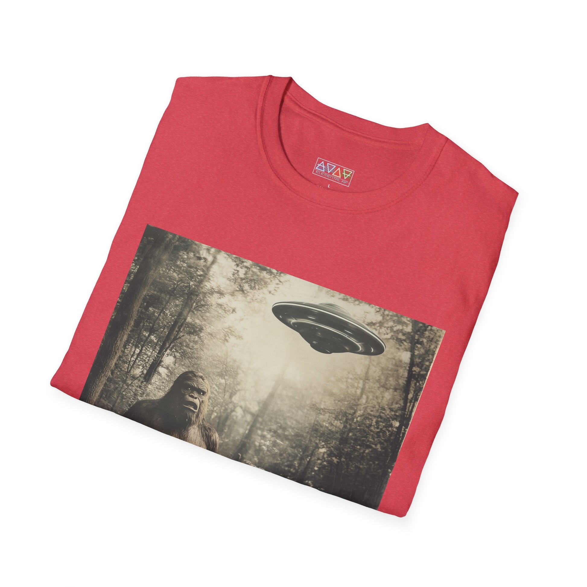 Bigfoot and UFO Unisex T-Shirt, Fun Graphic Tee for Nature Lovers, Quirky Gift for Campers, Outdoor Adventure Apparel