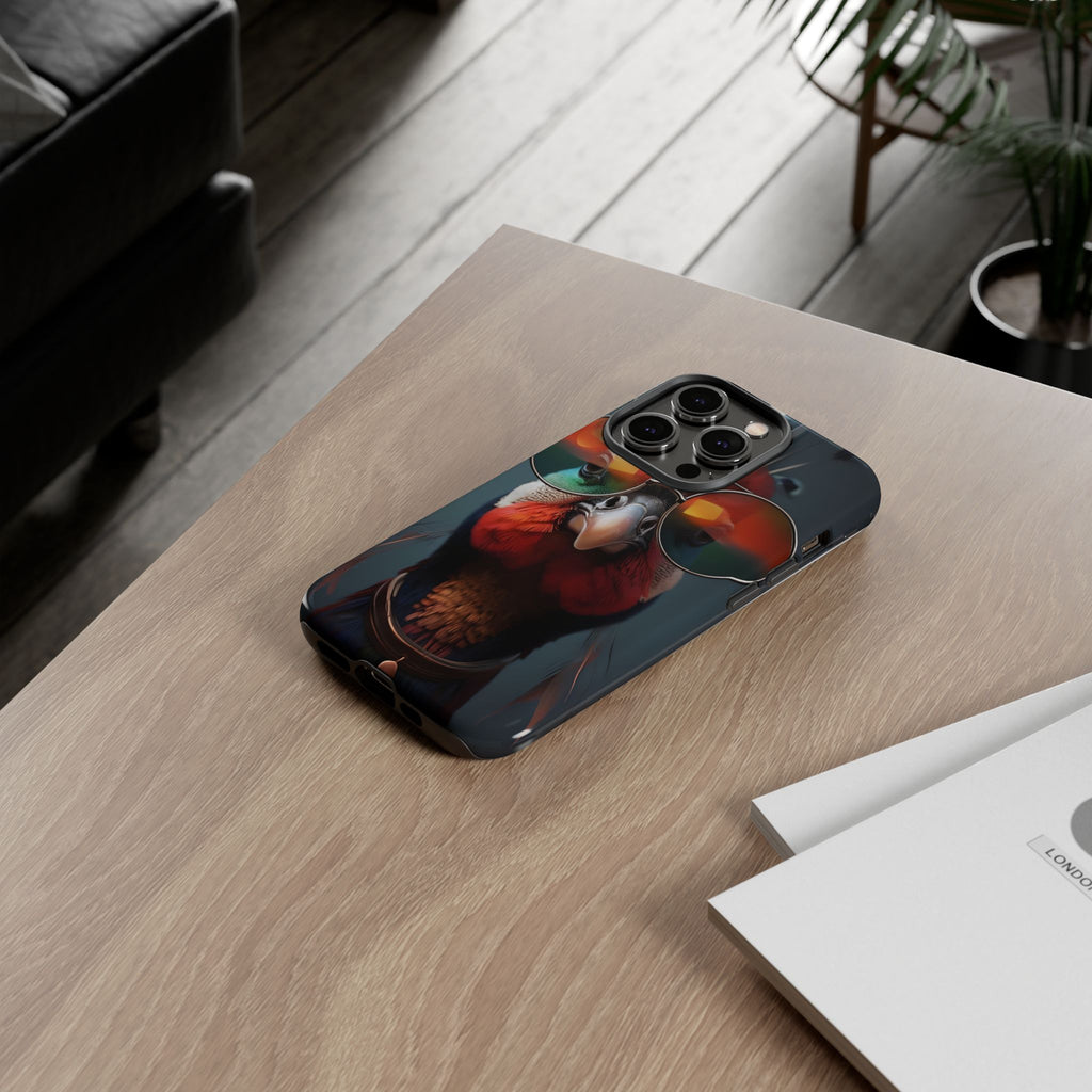 Phone Cases, Bright Exotic Bird in Cool Sunglasses, Protective Tough Cover, Tropical Animal Print, Unique Gift for Bird Lovers, Accessories