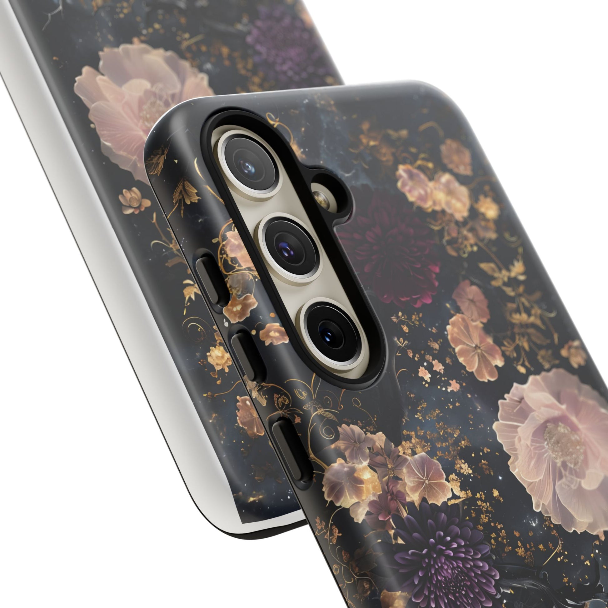 Phone Case, Whimsical Floral Pattern Against Cosmic Nebulous Background. Galaxy, Space, Tough Protective Cover, Unique Gift, Trendy