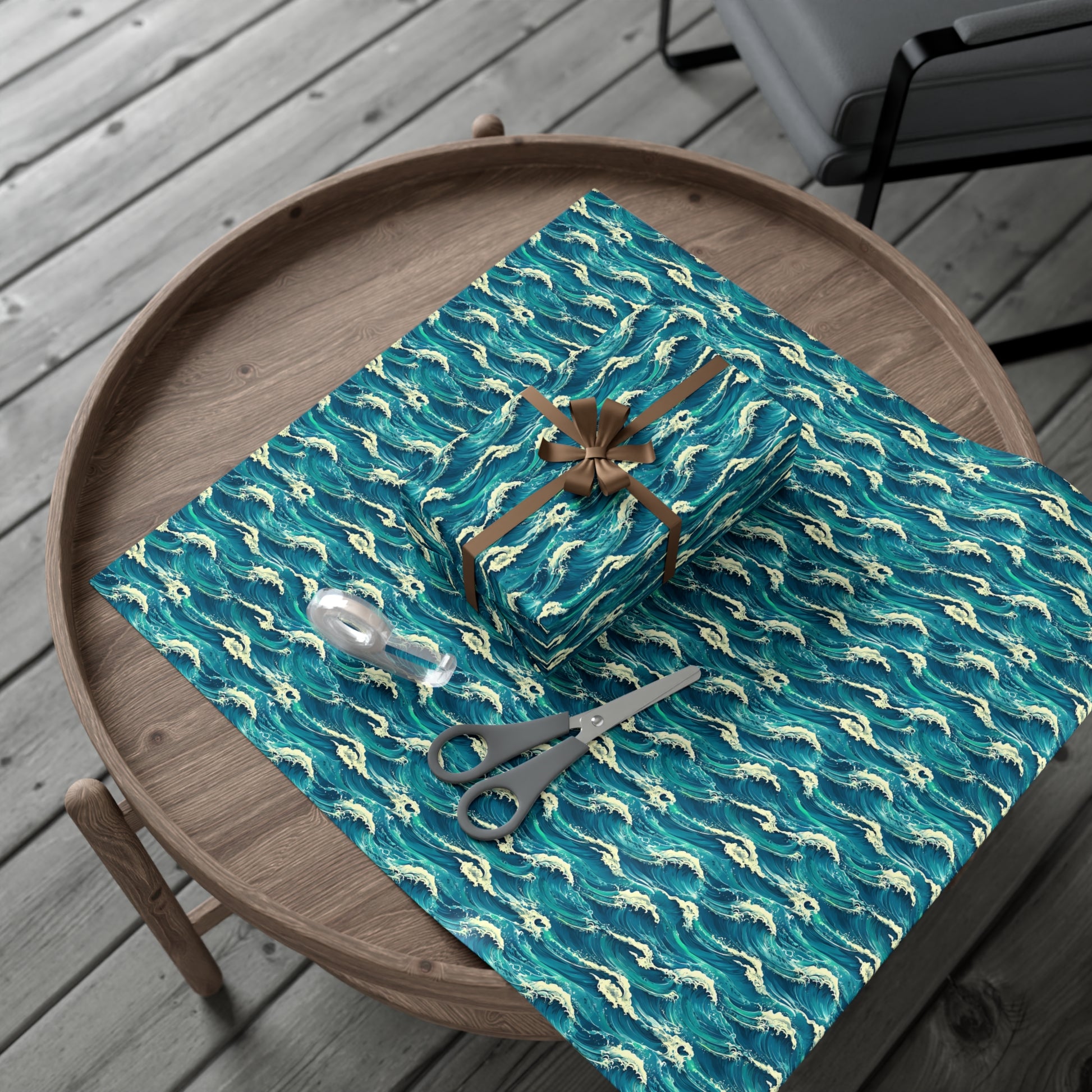 Wrapping Paper Set, Ocean Wave Design, Gift Wrap Roll, Sea Colors, Birthday Gift Packaging, Holiday Wrap, Craft Paper, Party Supplies