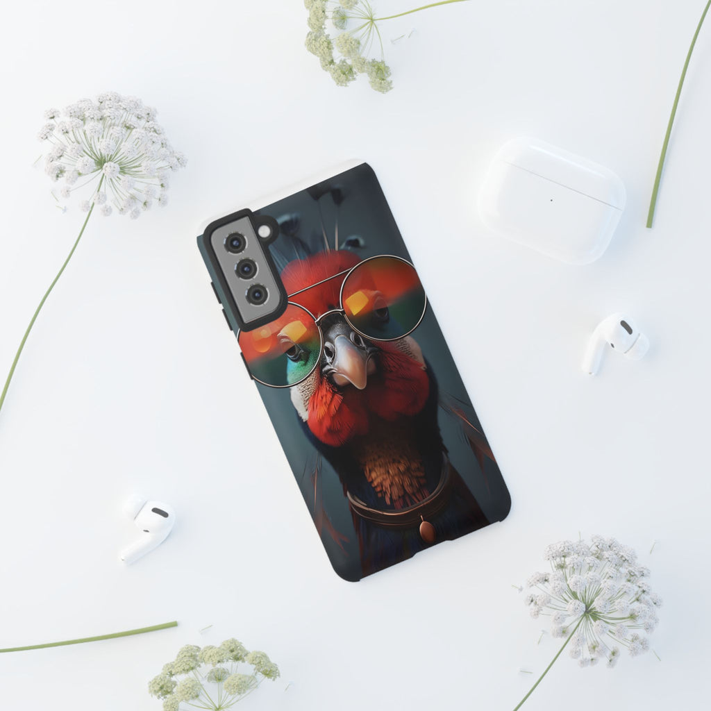 Phone Cases, Bright Exotic Bird in Cool Sunglasses, Protective Tough Cover, Tropical Animal Print, Unique Gift for Bird Lovers, Accessories