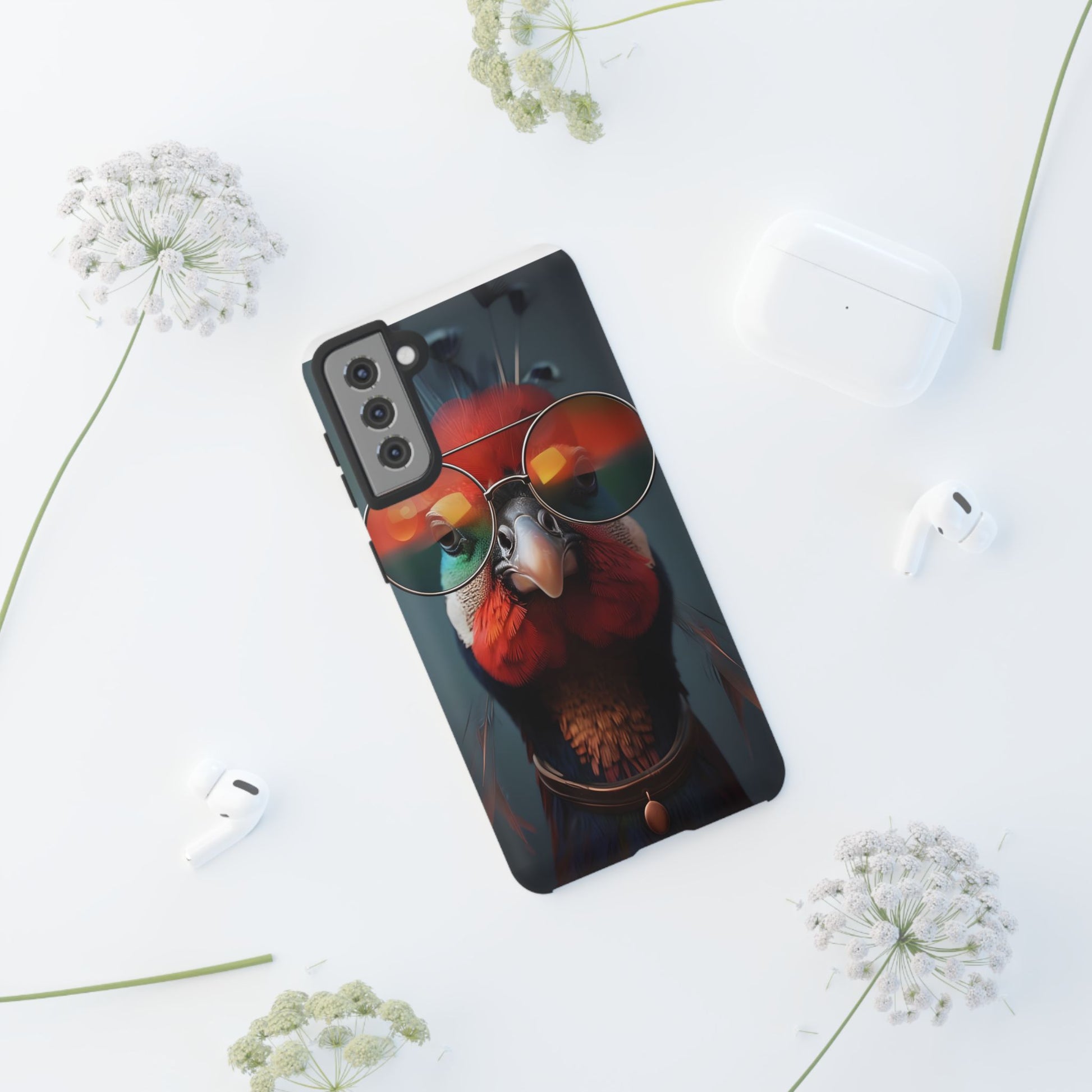 Phone Cases, Bright Exotic Bird in Cool Sunglasses, Protective Tough Cover, Tropical Animal Print, Unique Gift for Bird Lovers, Accessories
