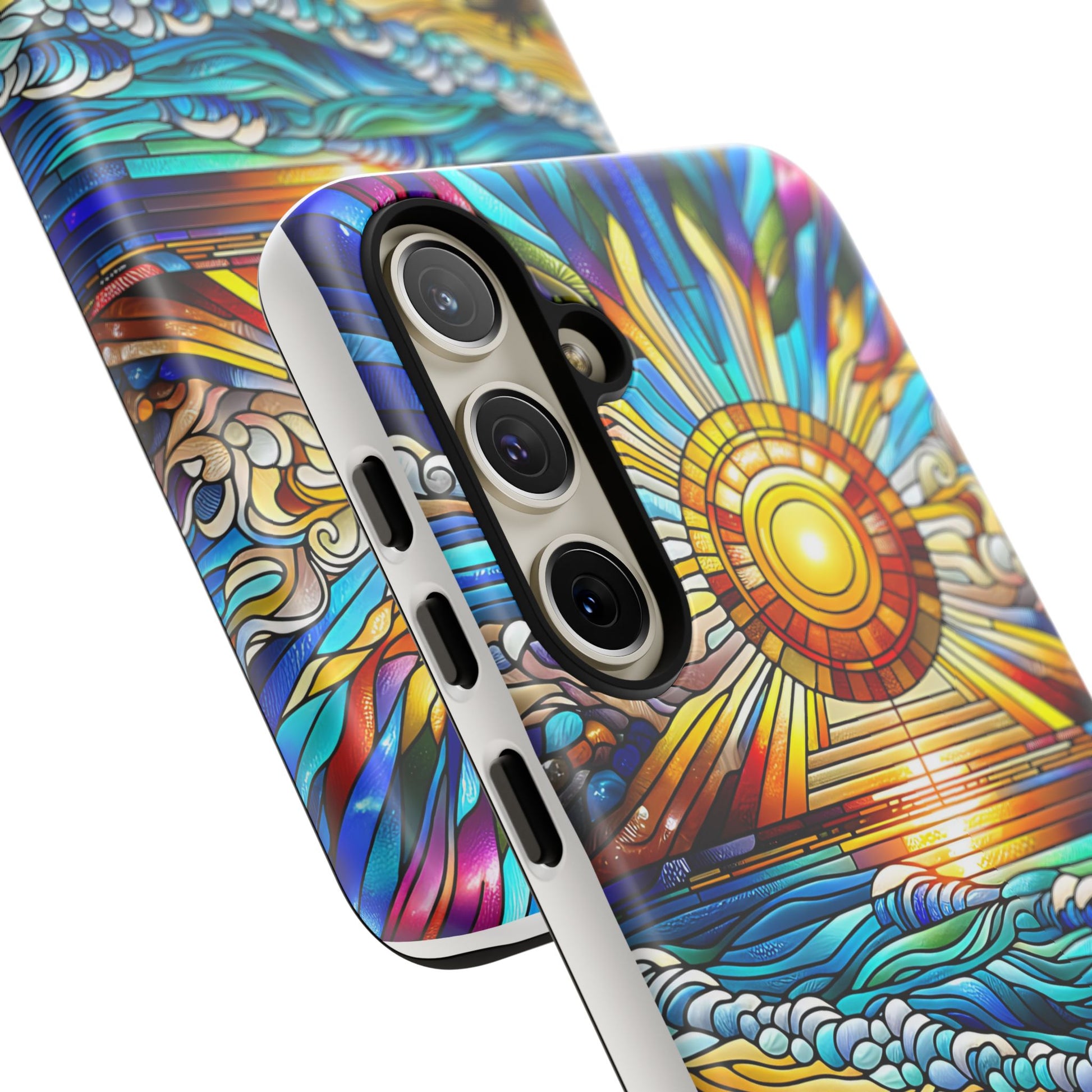 Stained Glass Tough Cases, Protective Phone Case, Nature Inspired Smartphone Cover, Beach Day Summer Accessories, Ocean Lover Gift