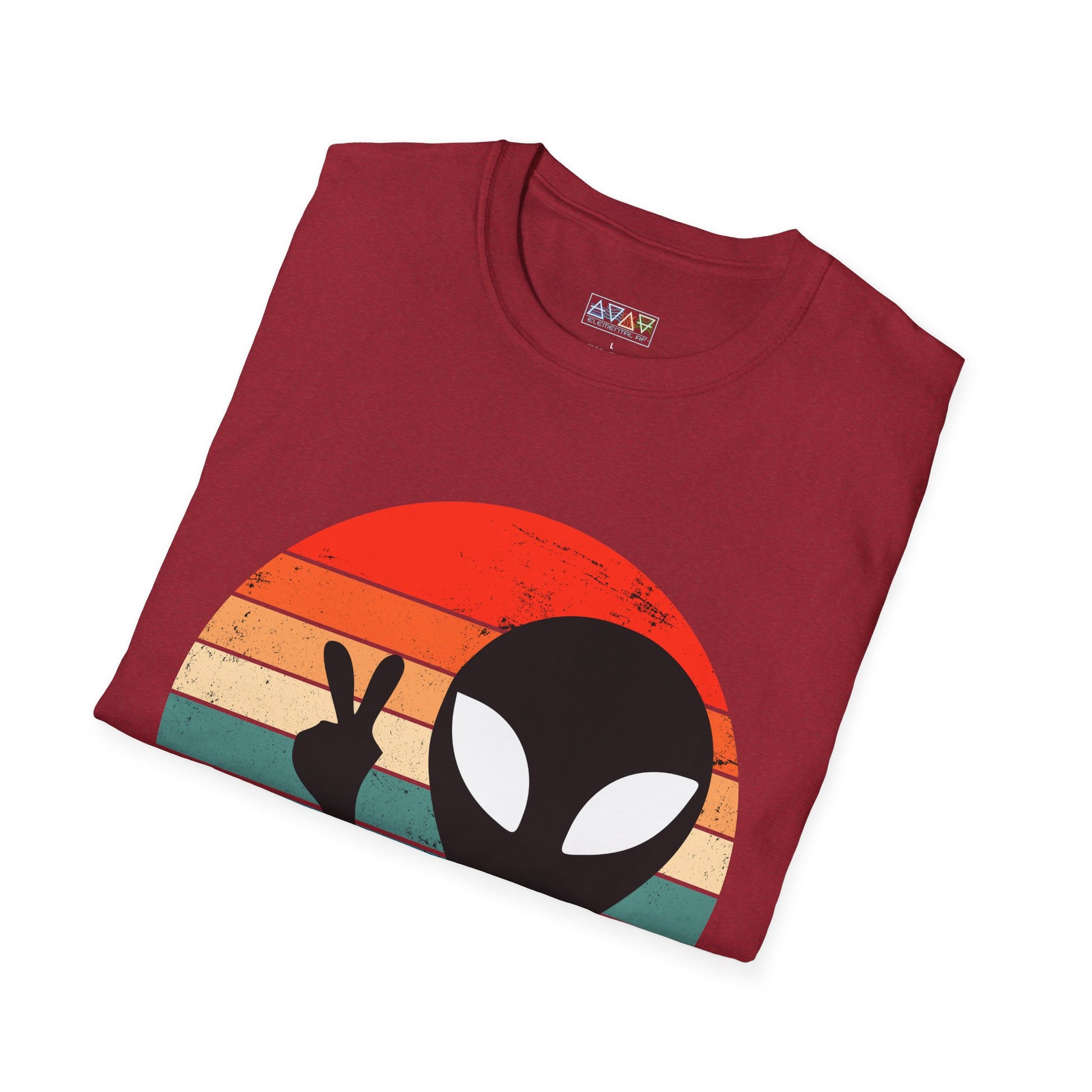 Retro Alien Vibes Unisex Softstyle T-Shirt, Cute Graphic Tee for Casual Wear, Fun Gift for Sci-Fi Lovers, Summer Party Shirt, Peace Sign Tee