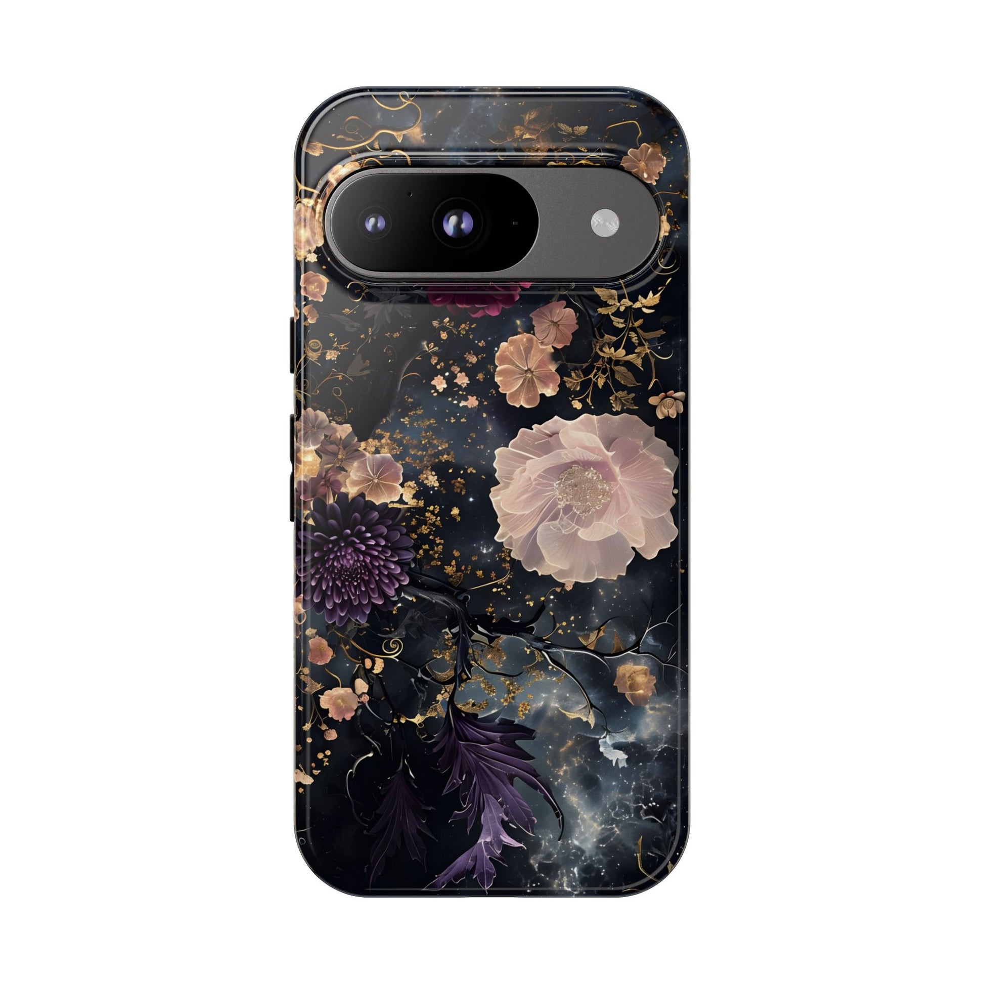 Phone Case, Whimsical Floral Pattern Against Cosmic Nebulous Background. Galaxy, Space, Tough Protective Cover, Unique Gift, Trendy