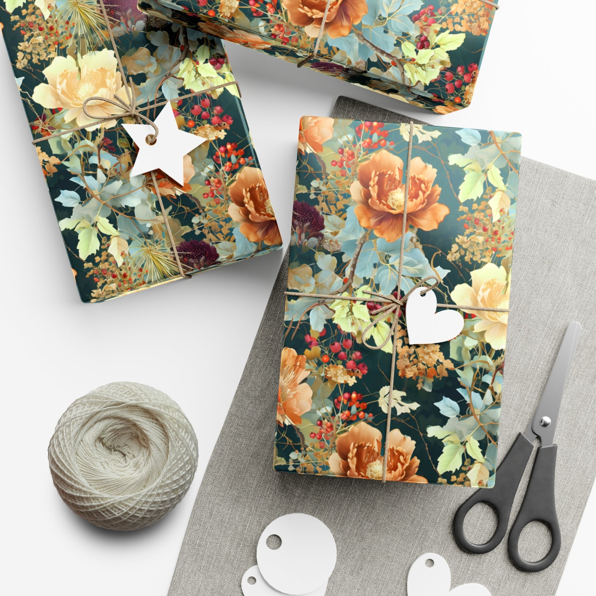 Gift Wrap Papers, Art Nouveau Floral Pattern Showcasing Vibrant Fall Colors, Wrapping Paper Roll, Holiday Gift Wrap, Gift Packaging, Craft