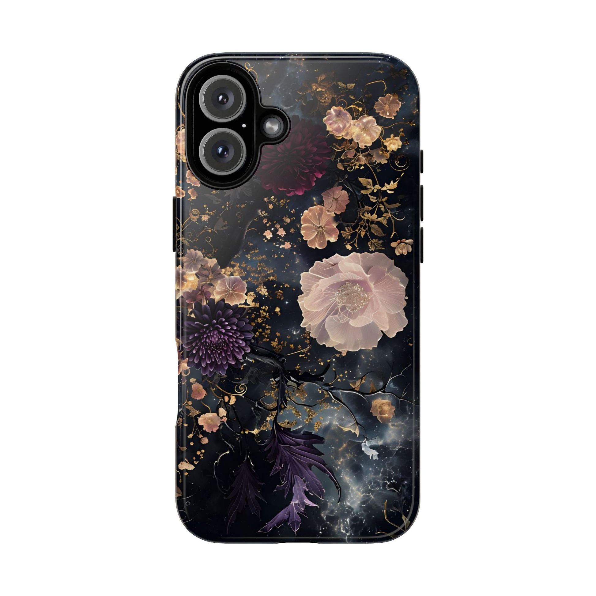 Phone Case, Whimsical Floral Pattern Against Cosmic Nebulous Background. Galaxy, Space, Tough Protective Cover, Unique Gift, Trendy