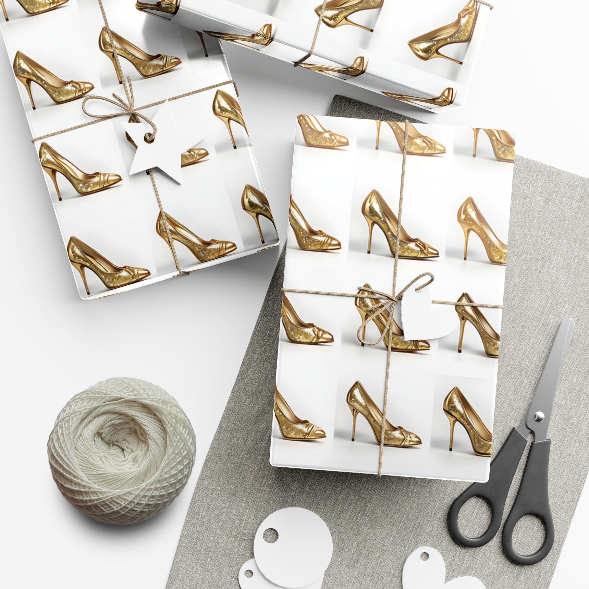 Wrapping Paper, Glimmering Gold High Heels On White Background - Gift Wrap Rolls, Eco-Friendly Gift Wrap, Holiday