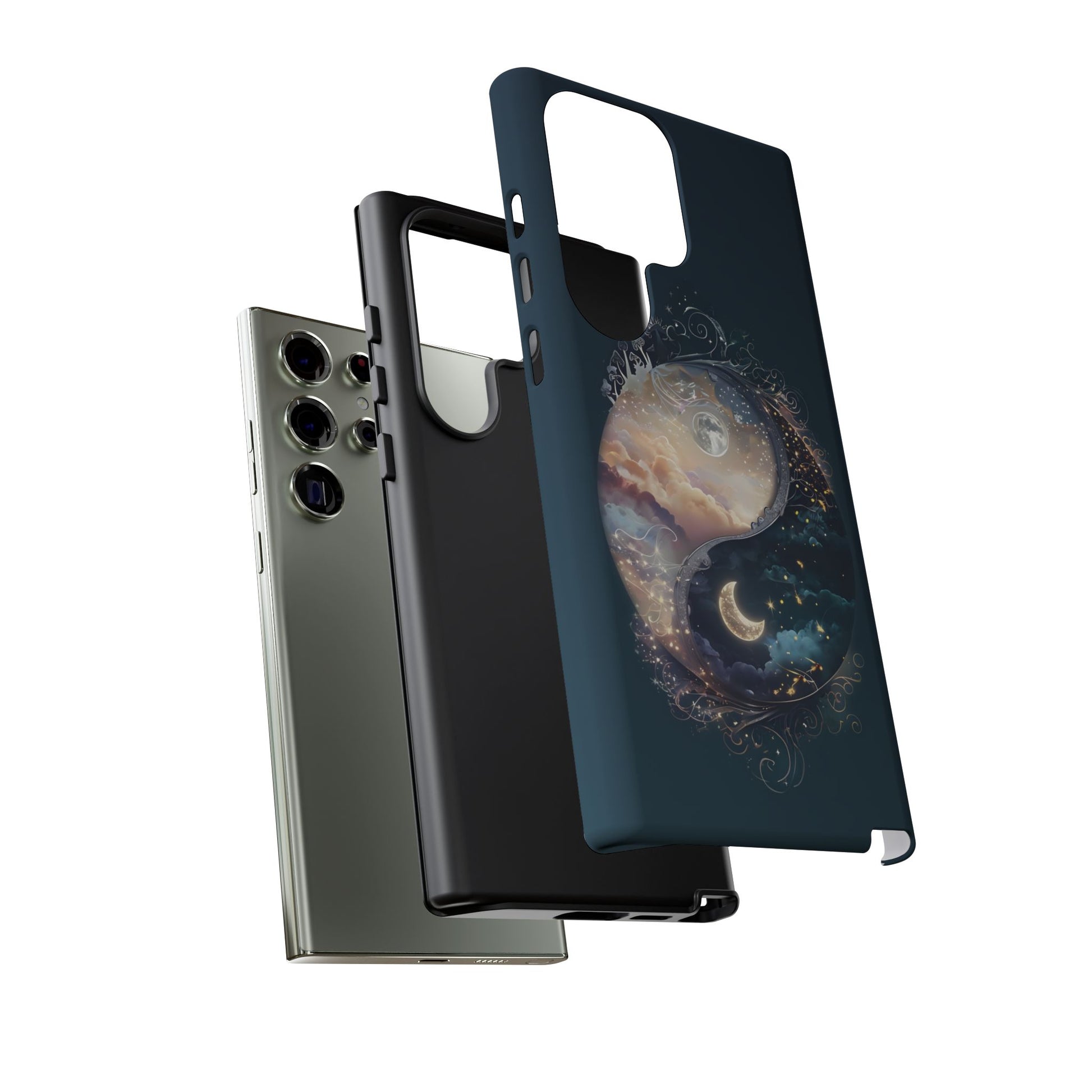 Phone Case, Yin-Yang Symbol Design, Whimsical Day Night Fantasy Print, Protective Cover, Tough Skin, Phone Accessories, Phone Protection
