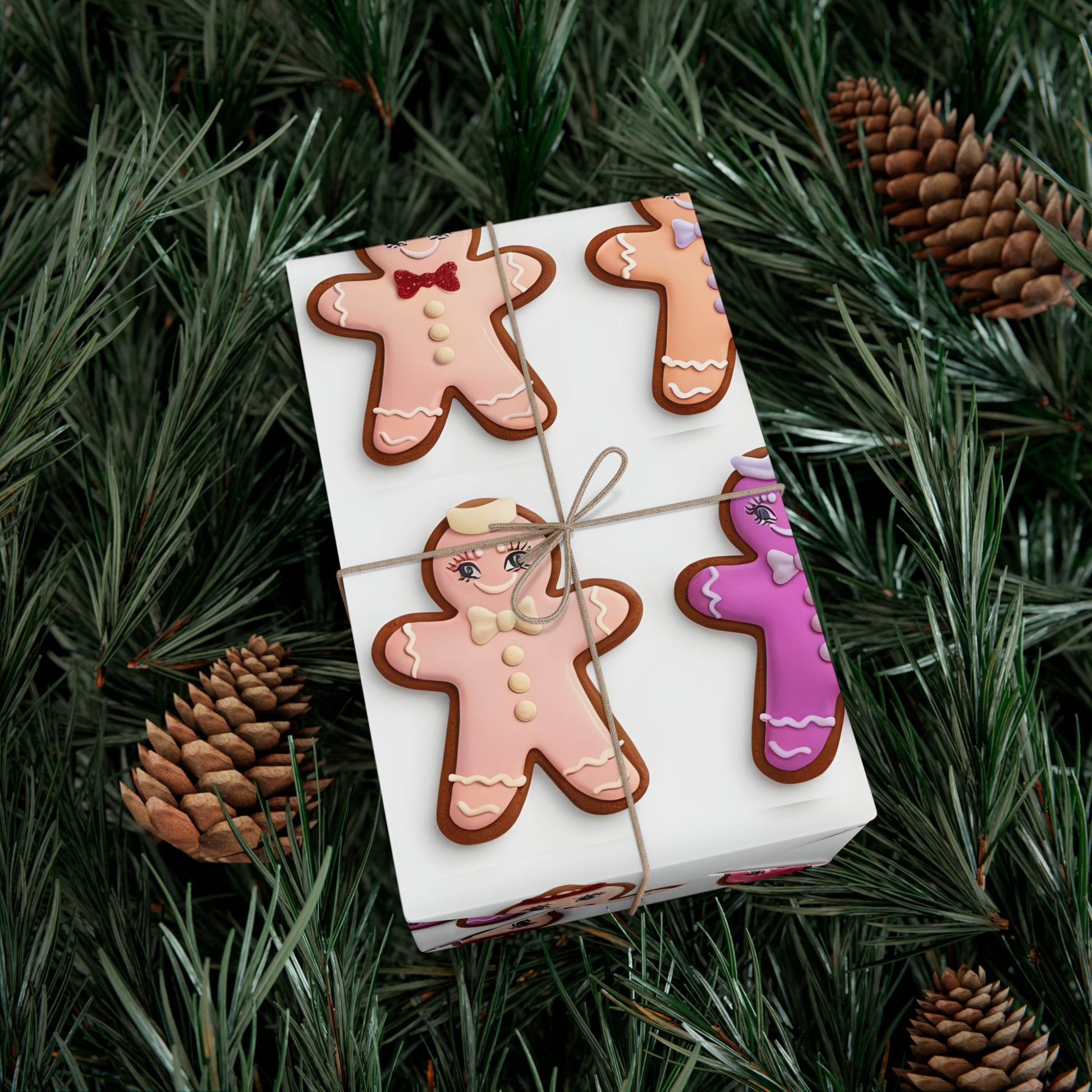 Wrapping Paper, Bougie Gingerbread Women On White Background - Gift Wrap Rolls, Eco-Friendly Gift Wrap, Holiday