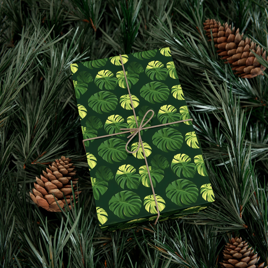 Tropical Botanical Pattern Featuring Stylized Monstera Leaves Wrapping Paper