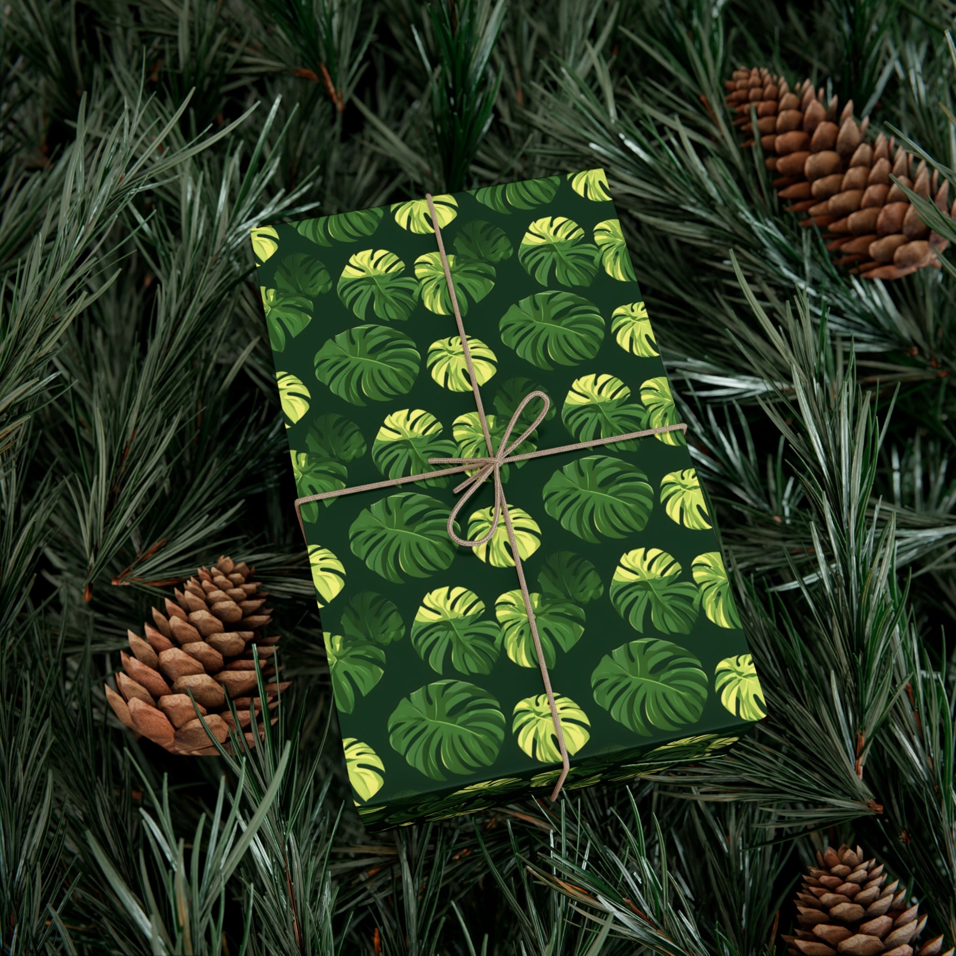 Tropical Botanical Pattern Featuring Stylized Monstera Leaves Wrapping Paper