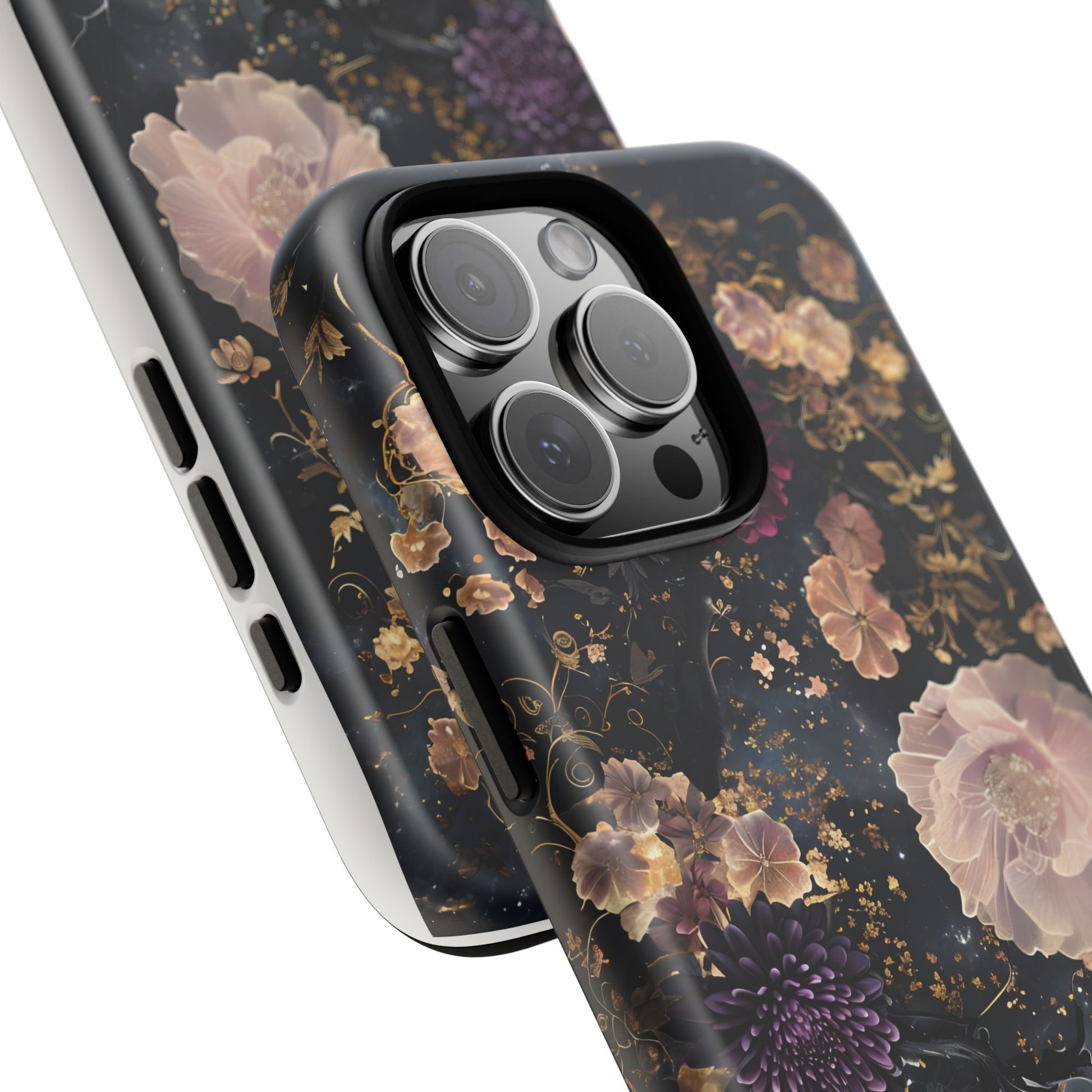 Phone Case, Whimsical Floral Pattern Against Cosmic Nebulous Background. Galaxy, Space, Tough Protective Cover, Unique Gift, Trendy