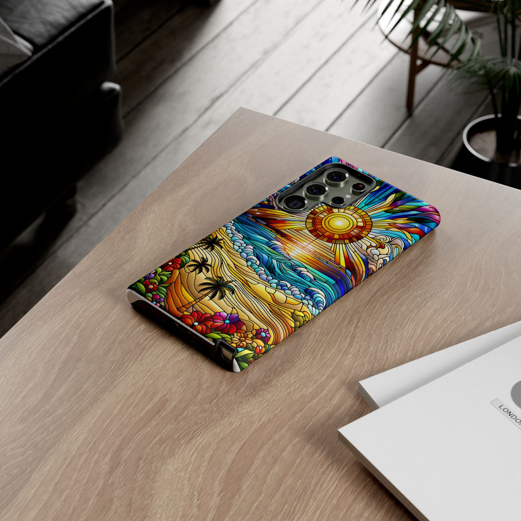 Stained Glass Tough Cases, Protective Phone Case, Nature Inspired Smartphone Cover, Beach Day Summer Accessories, Ocean Lover Gift