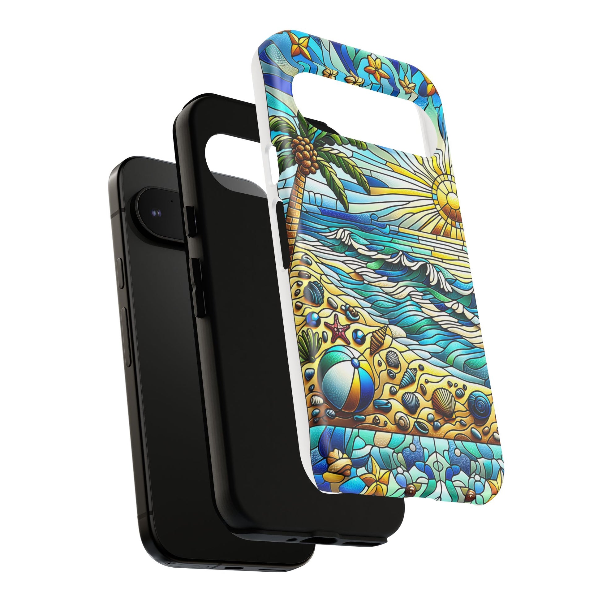 Stained Glass Tough Case, Protective Phone Case, Nature Inspired Smartphone Case, Summer Beach Play Day Phone Cover, Tough Phone Case for