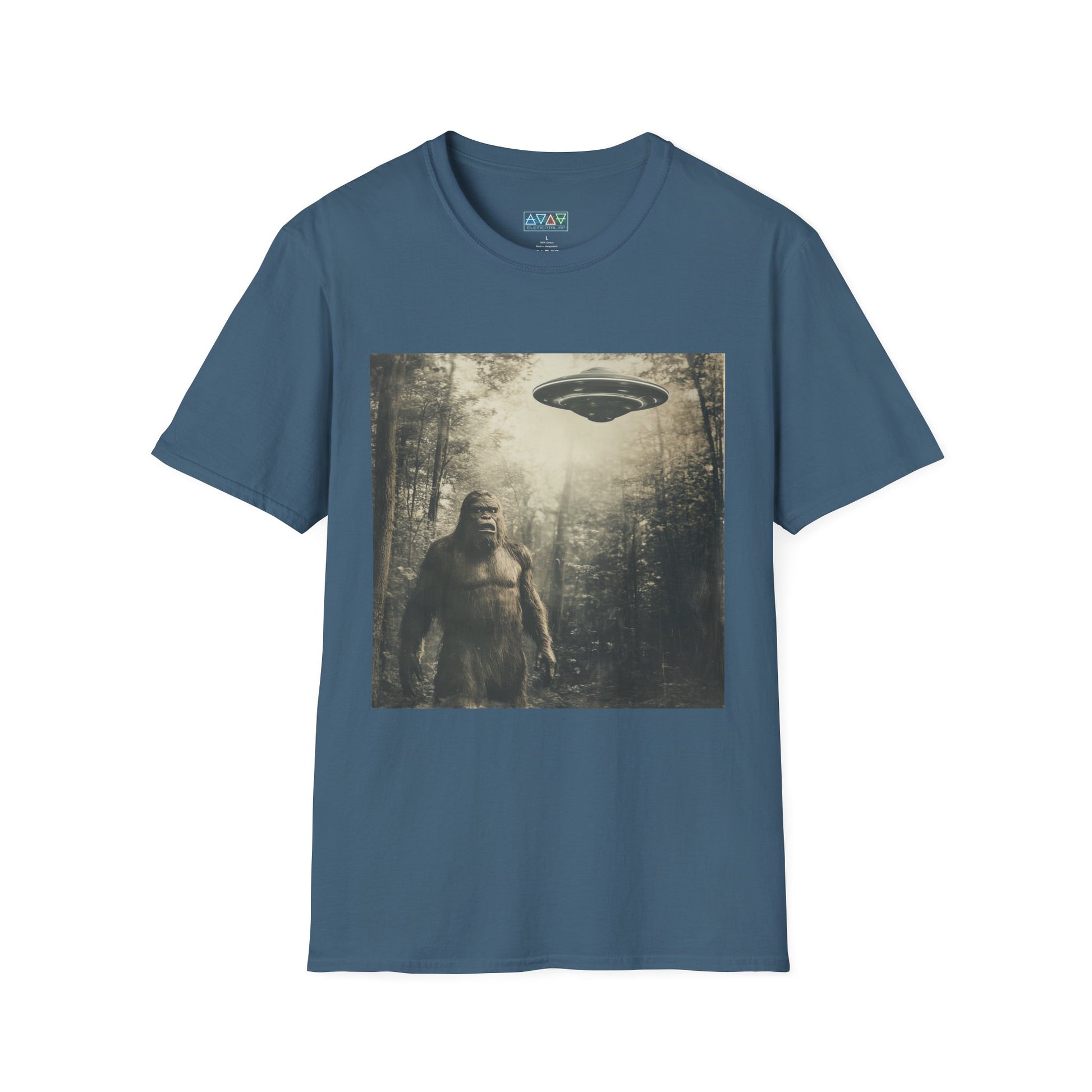 Bigfoot and UFO Unisex T-Shirt, Fun Graphic Tee for Nature Lovers, Quirky Gift for Campers, Outdoor Adventure Apparel
