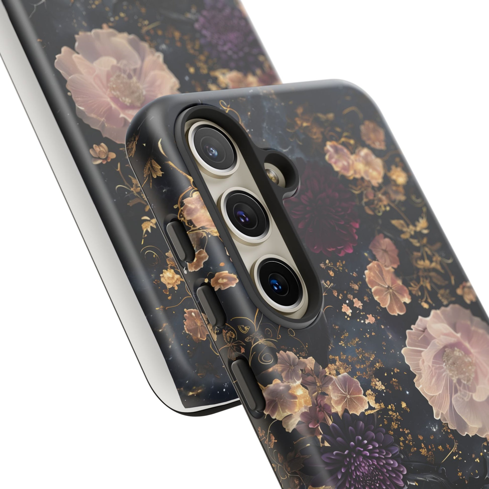 Phone Case, Whimsical Floral Pattern Against Cosmic Nebulous Background. Galaxy, Space, Tough Protective Cover, Unique Gift, Trendy