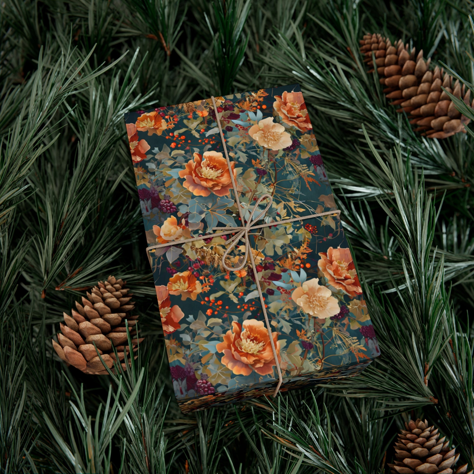 Gift Wrap Papers, Art Nouveau Floral Pattern, Autumn Hues, Wrapping Paper Roll, Holiday Gift Wrap, Eco-Friendly Gift Wrap