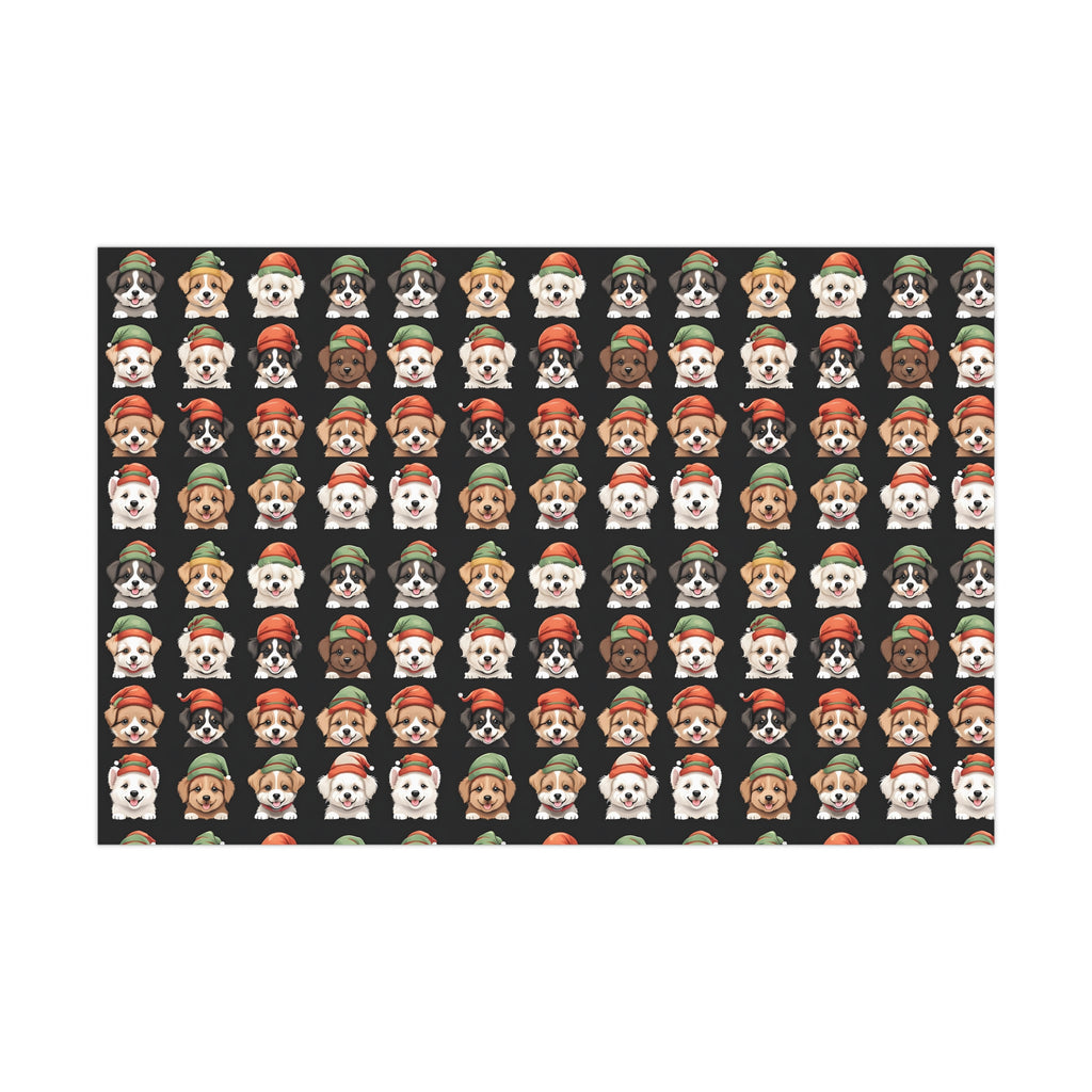 Cute Puppies Elf Caps Gift Wrap Papers - Festive Christmas Wrapping Paper Roll, Holiday Gift Packaging, Adorable Dog Lover Gift Wrap, Pet