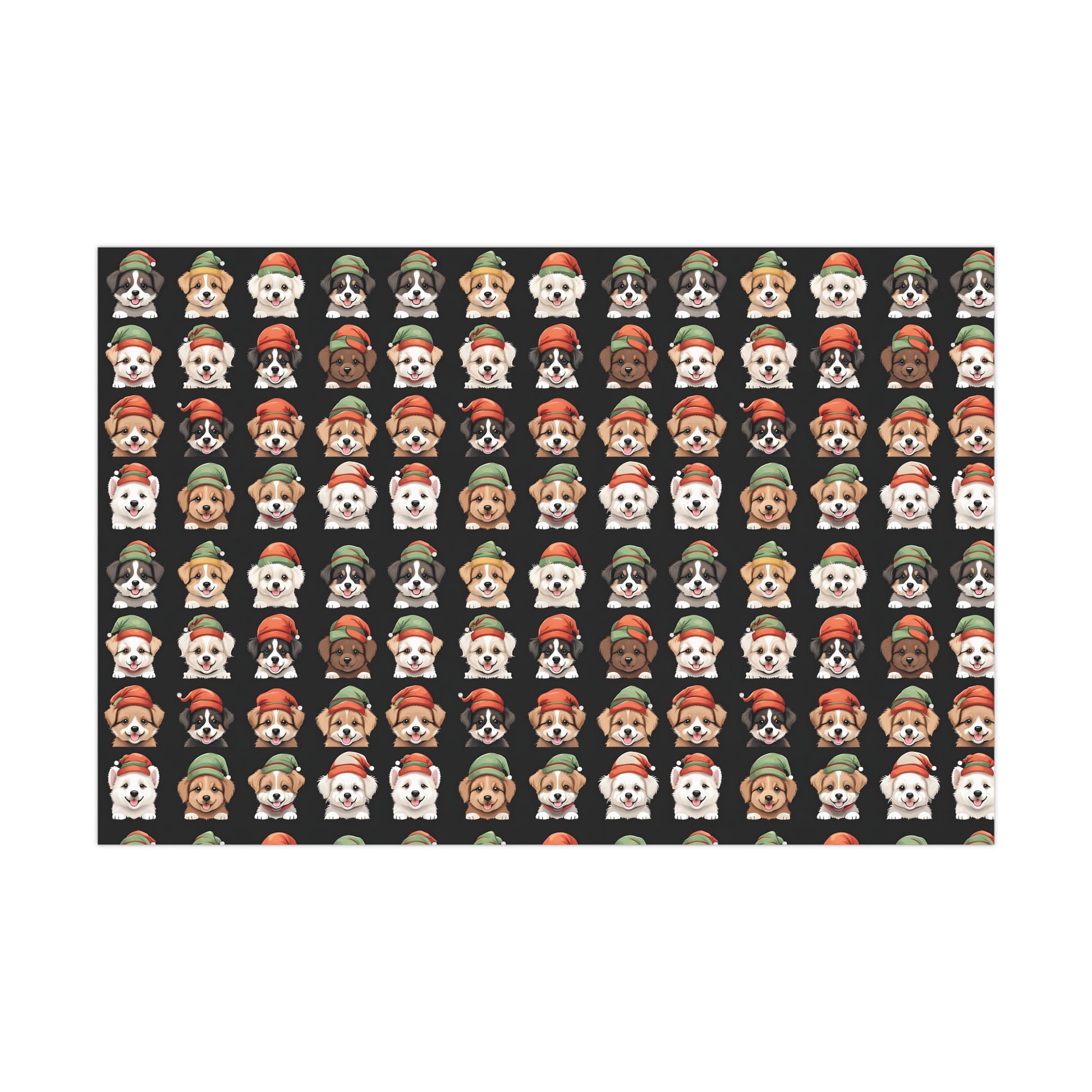 Cute Puppies Elf Caps Gift Wrap Papers - Festive Christmas Wrapping Paper Roll, Holiday Gift Packaging, Adorable Dog Lover Gift Wrap, Pet