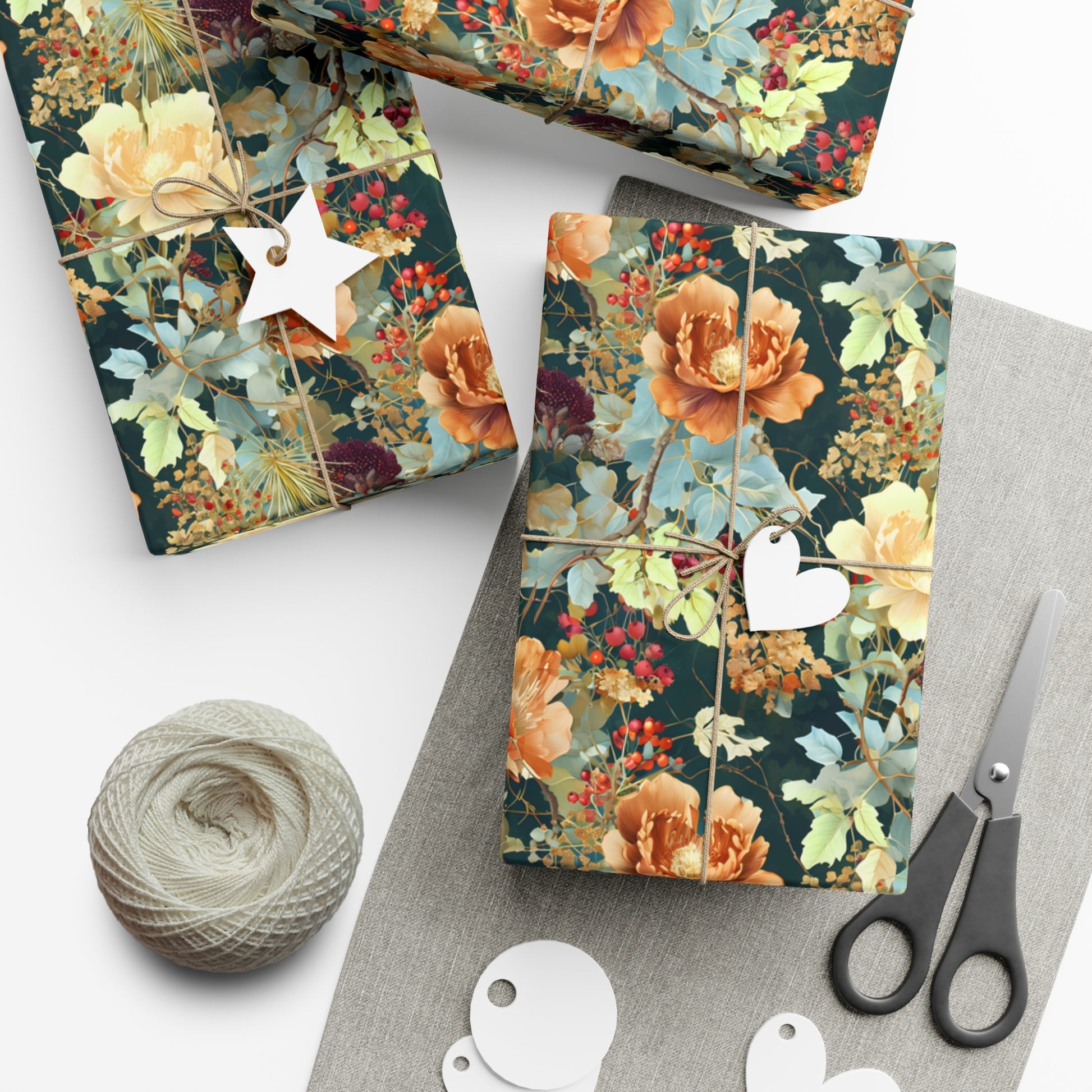 Gift Wrap Papers, Art Nouveau Floral Pattern Showcasing Vibrant Fall Colors, Wrapping Paper Roll, Holiday Gift Wrap, Gift Packaging, Craft