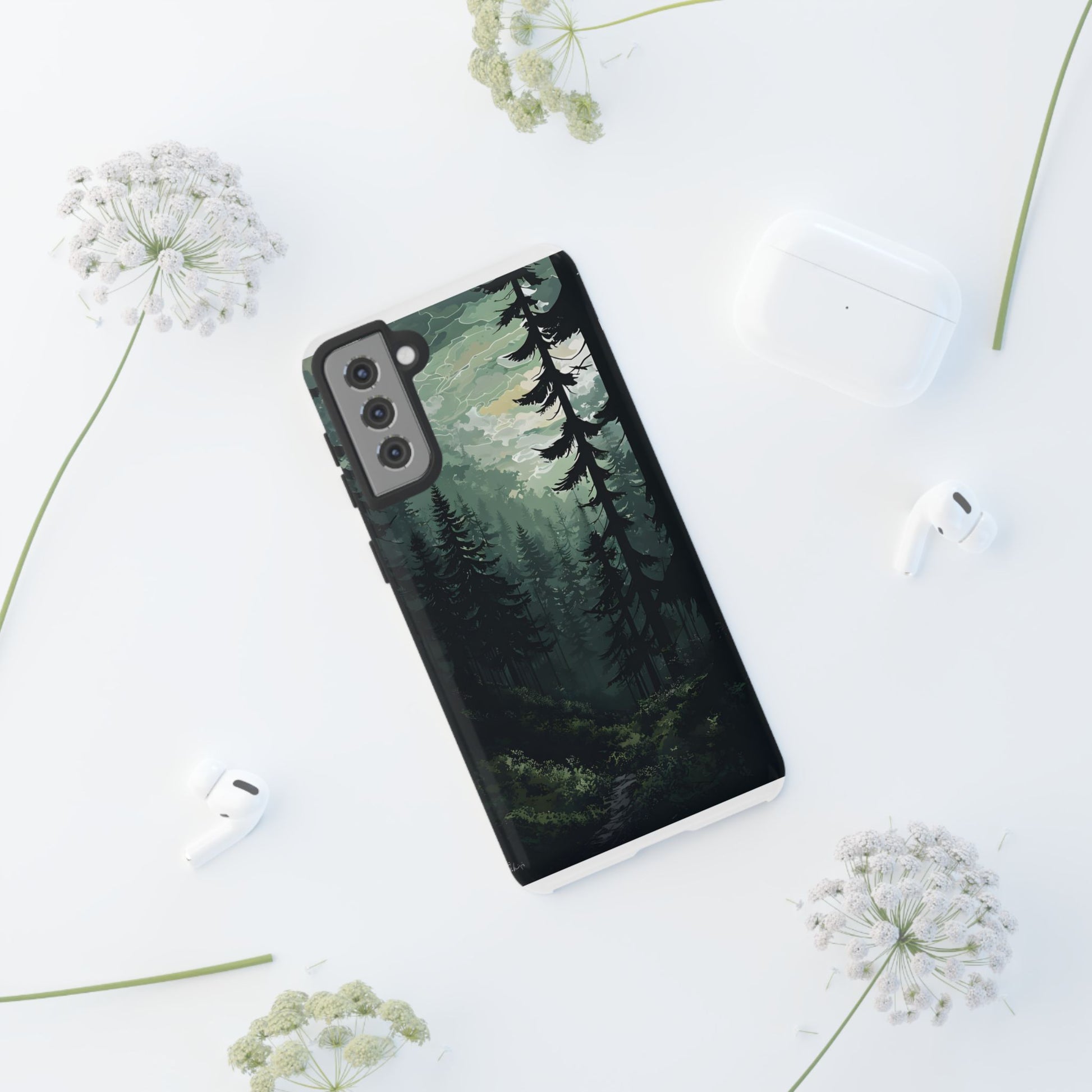 Phone Case, Serene Forest Landscape Digital Illustration Phone Case Cover, Tough Protective Cover, Unique Gift, Trendy