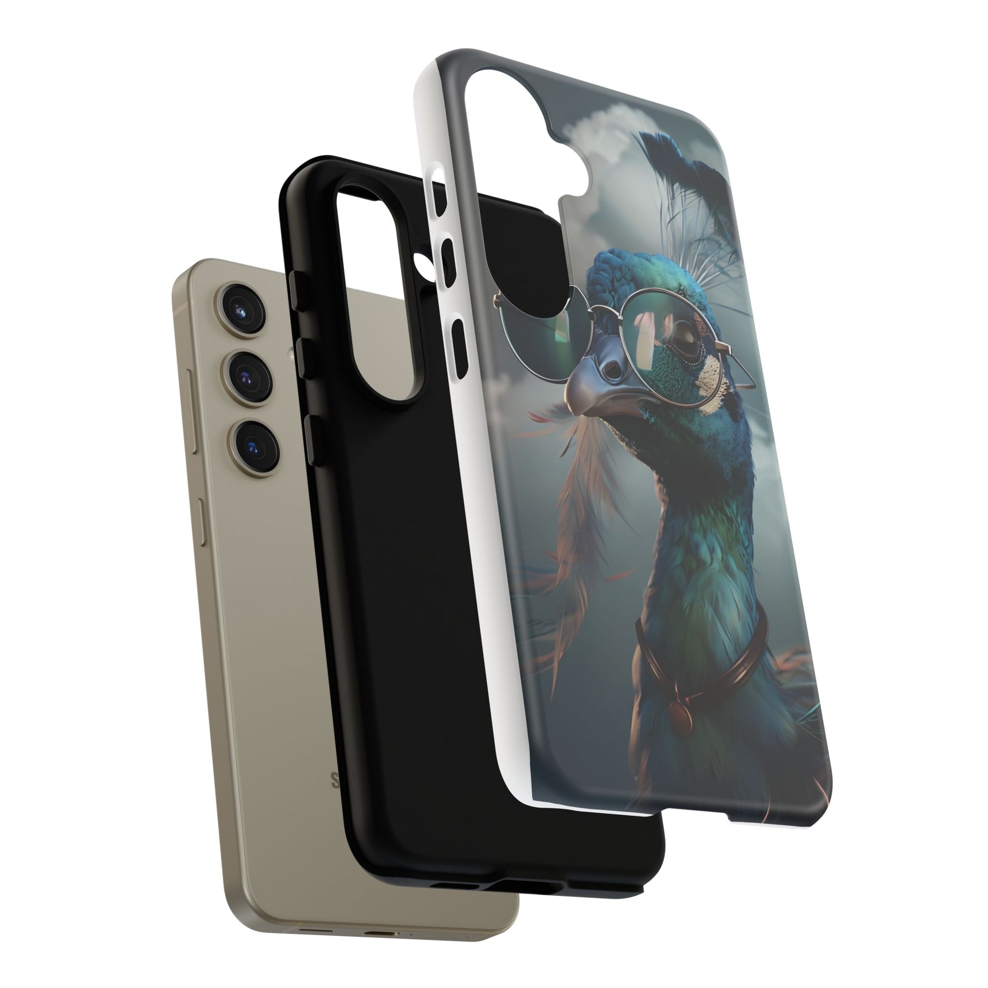 Phone Case, Peacock Design, Neon Lighting, Unique Gift, Hard Shell Cover, Protective Sleeve