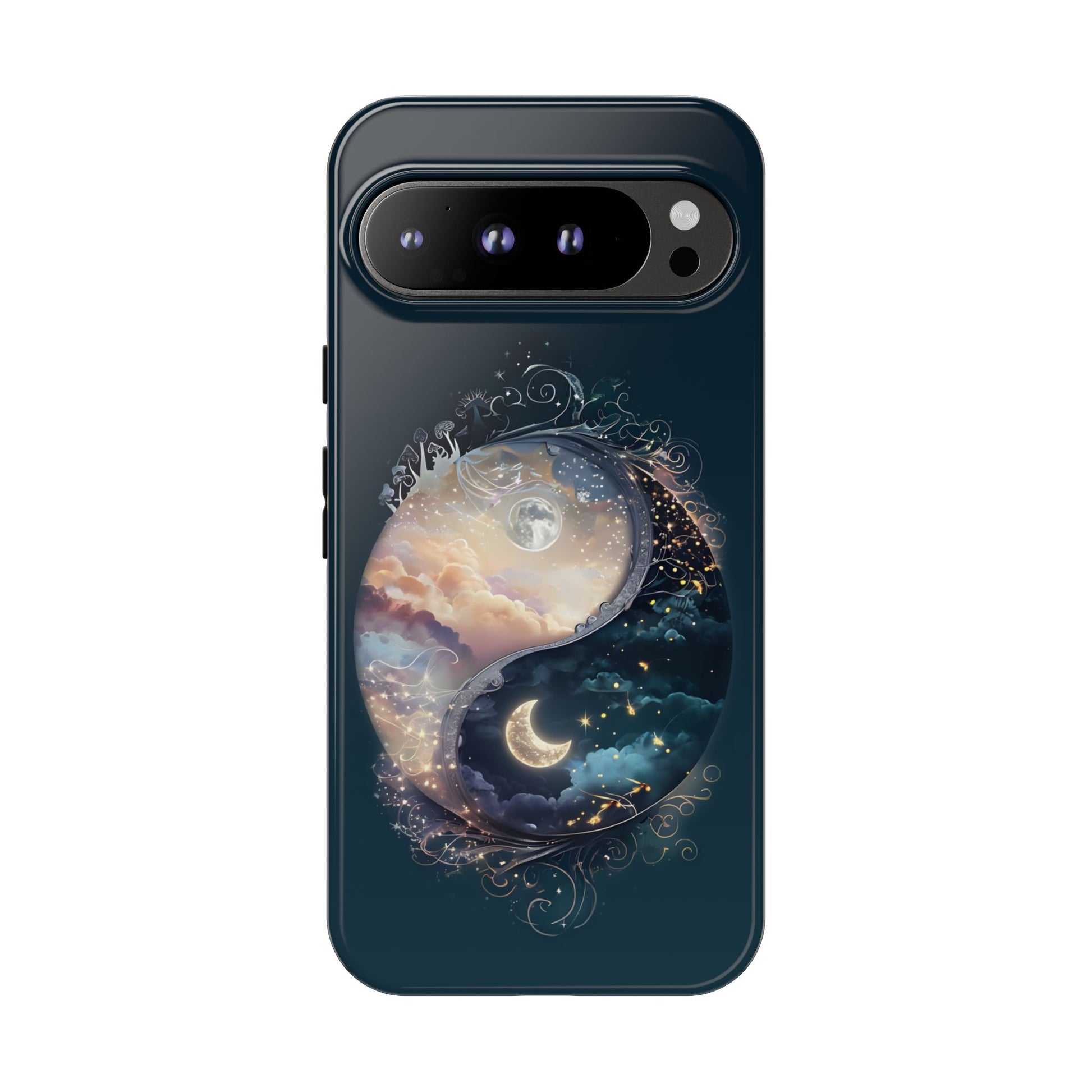 Phone Case, Yin-Yang Symbol Design, Whimsical Day Night Fantasy Print, Protective Cover, Tough Skin, Phone Accessories, Phone Protection