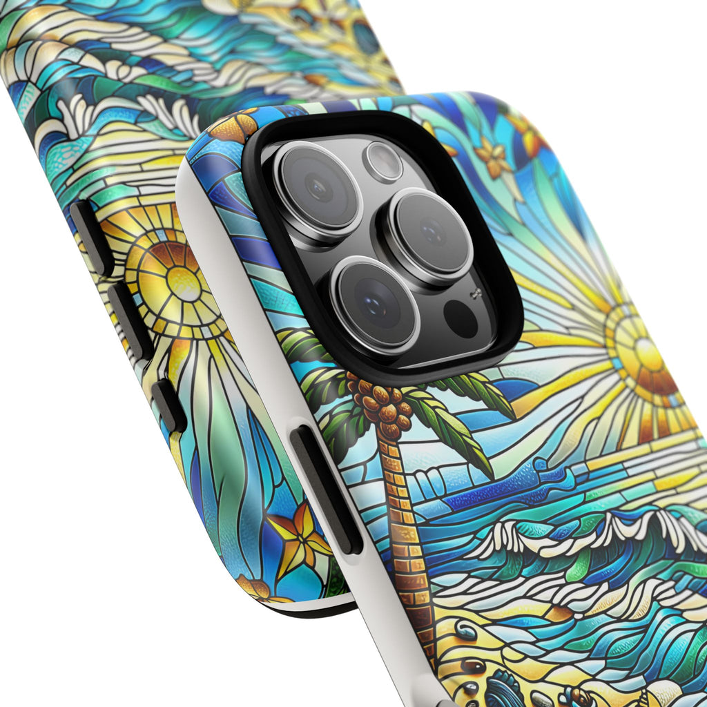 Stained Glass Tough Case, Protective Phone Case, Nature Inspired Smartphone Case, Summer Beach Play Day Phone Cover, Tough Phone Case for
