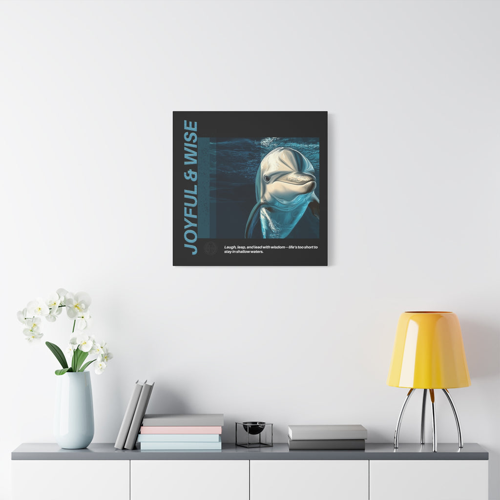 Inspirational Dolphin Canvas Art, Joyful & Wise Wall Decor, Motivational Home Decor, Ocean-Themed Gift, Abstract Animal Artwork, Nautical