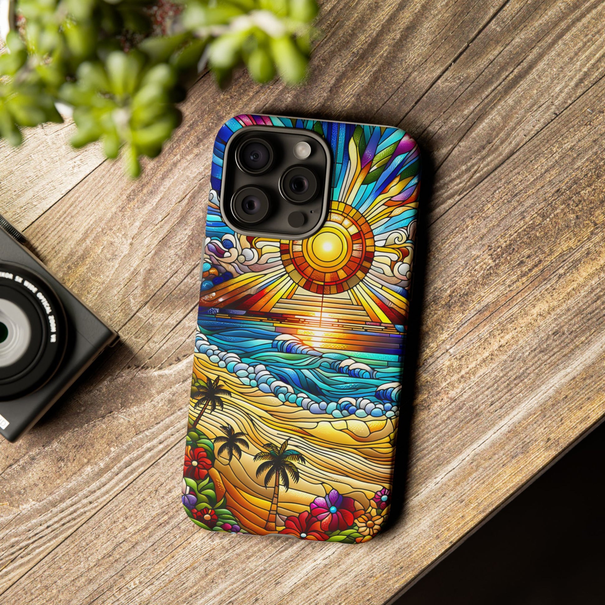 Stained Glass Tough Cases, Protective Phone Case, Nature Inspired Smartphone Cover, Beach Day Summer Accessories, Ocean Lover Gift