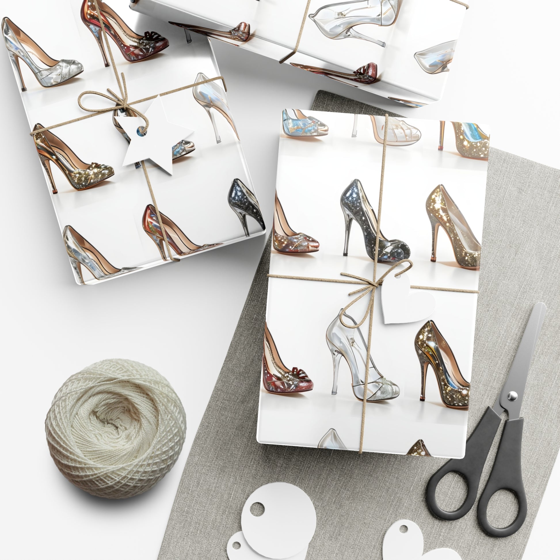 Wrapping Paper, Glittering Glass High Heels On White Background - Gift Wrap Rolls, Eco-Friendly Gift Wrap, Holiday