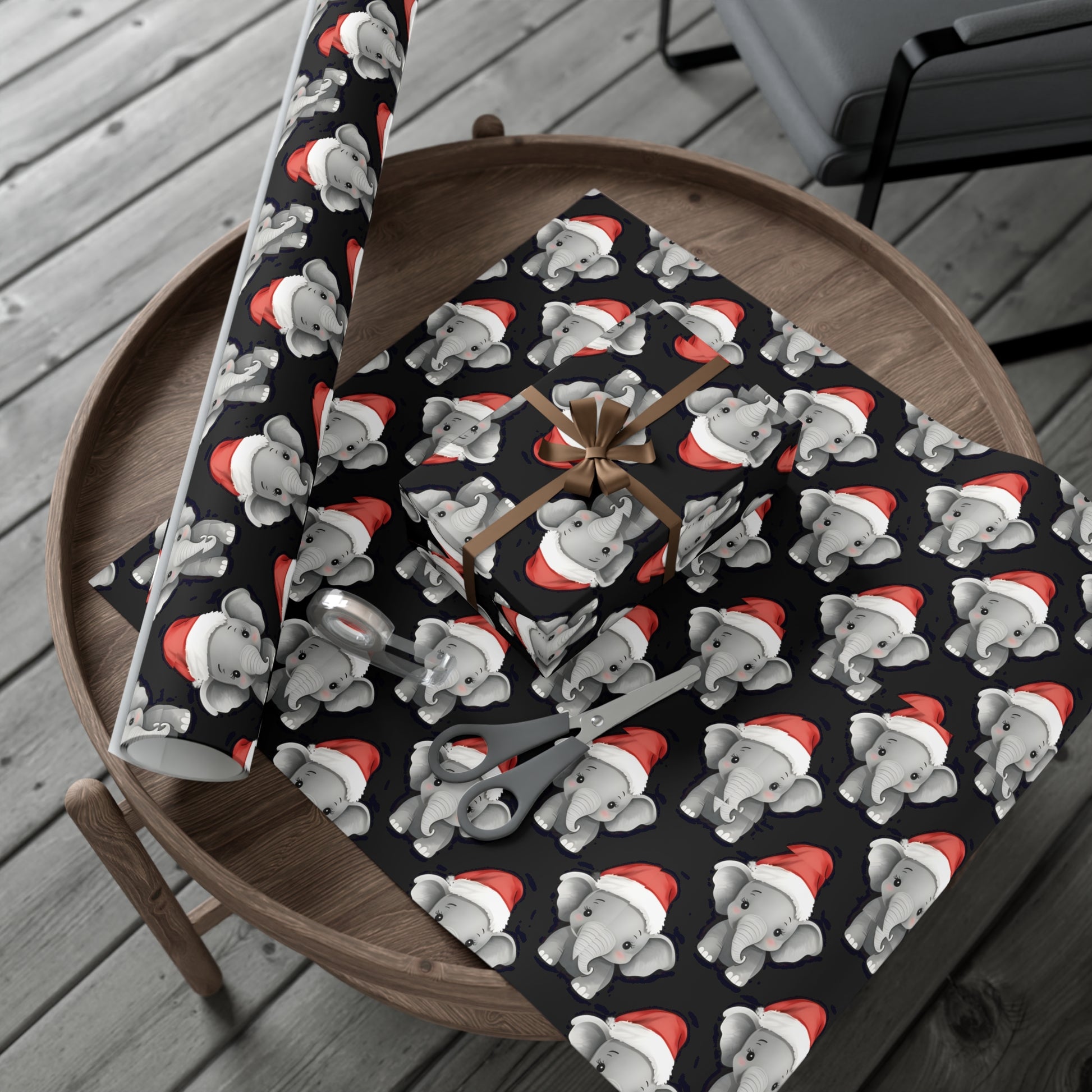 Gift Wrap Papers, Adorable Baby Elephants in Santa Hats - Cute Holiday Wrapping Paper, Christmas Gift Wrap, Festive Gift Wrap Sheets,