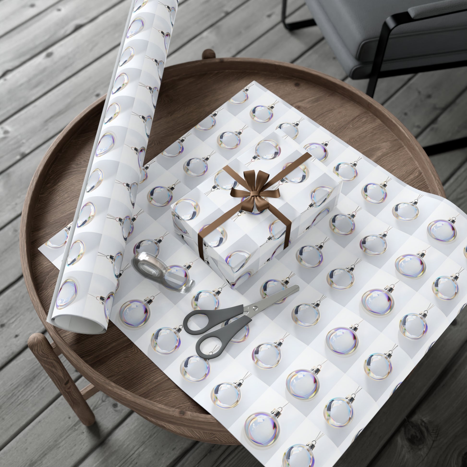 Wrapping Paper, Iridescent Glass Christmas Ornaments On White Background - Gift Wrap Rolls, Eco-Friendly Gift Wrap, Holiday