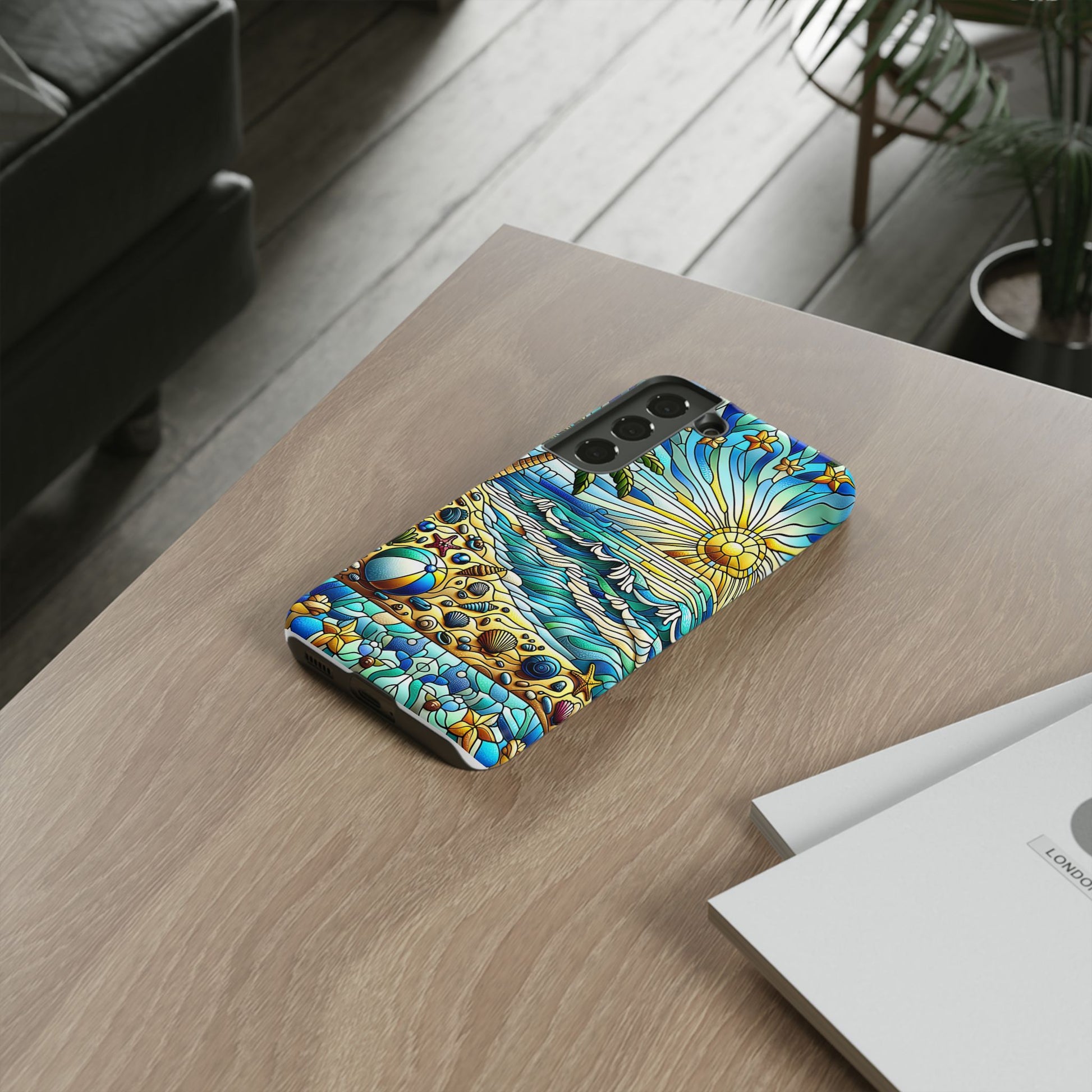 Stained Glass Tough Case, Protective Phone Case, Nature Inspired Smartphone Case, Summer Beach Play Day Phone Cover, Tough Phone Case for