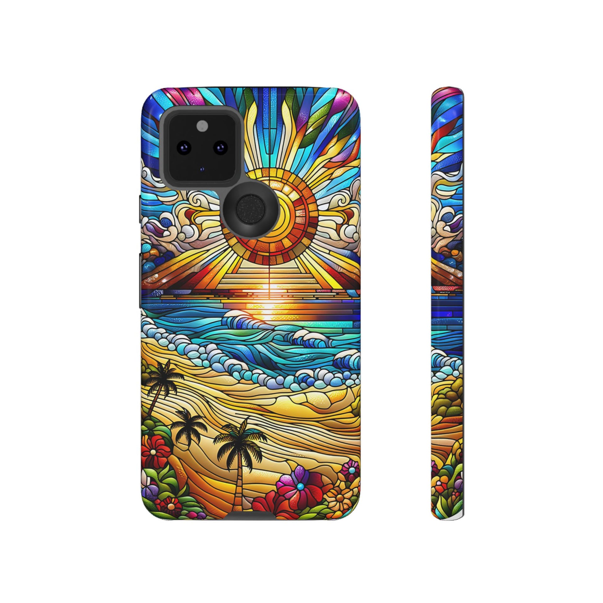 Stained Glass Tough Cases, Protective Phone Case, Nature Inspired Smartphone Cover, Beach Day Summer Accessories, Ocean Lover Gift
