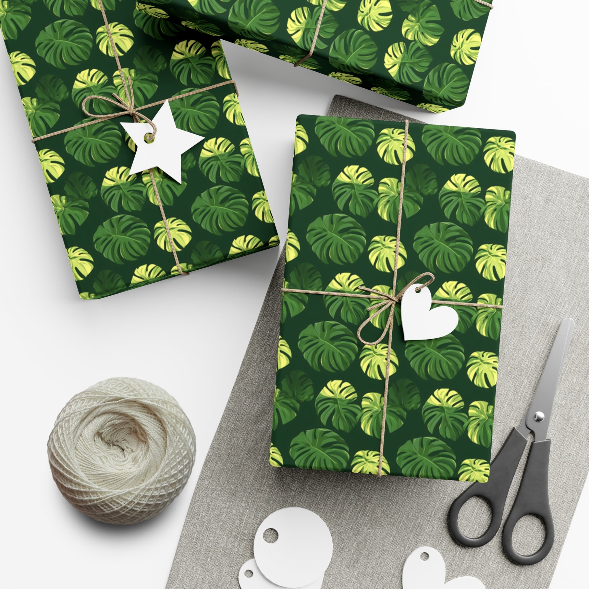 Tropical Botanical Pattern Featuring Stylized Monstera Leaves Wrapping Paper