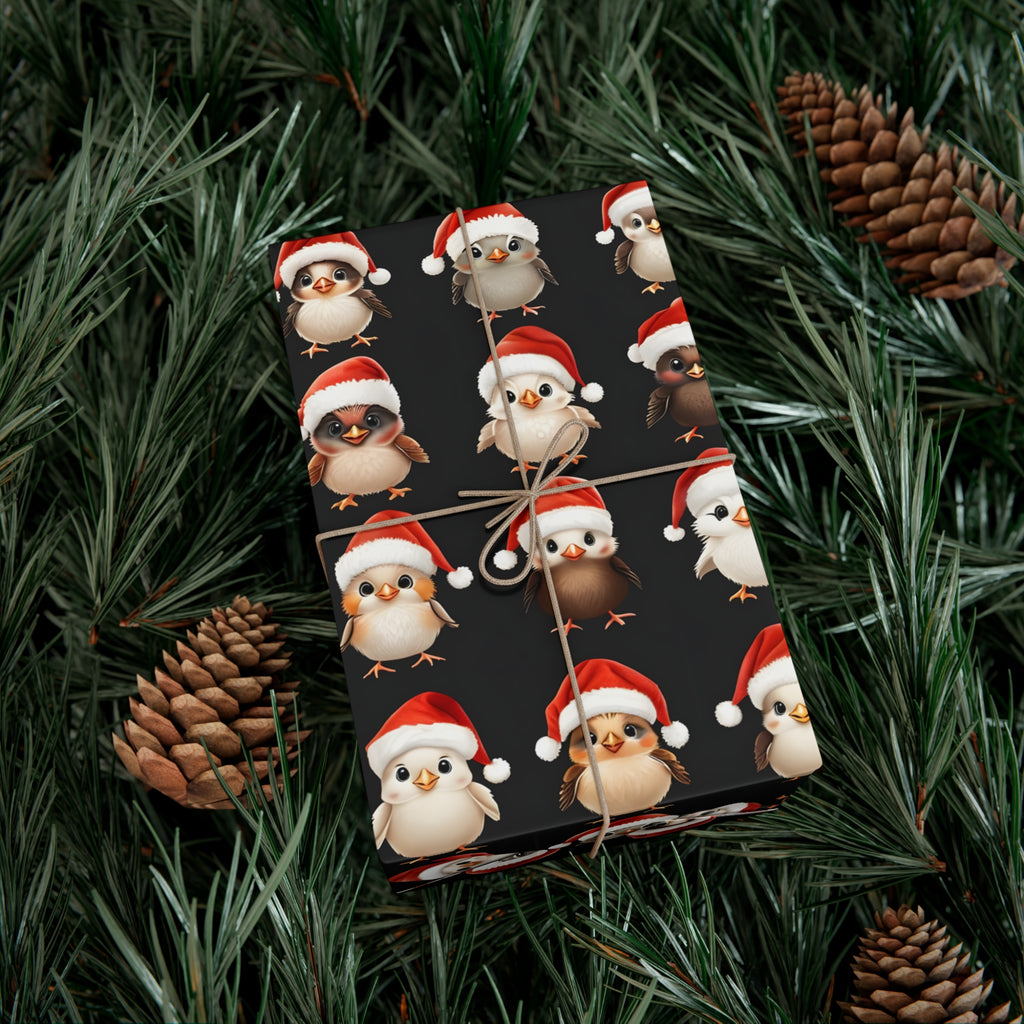 Gift Wrap Papers, Christmas Bird Gift Wrap, Holiday Wrapping Paper, Cute Santa Hat Birds, Festive Gift Wrap, Wrapping Sheets