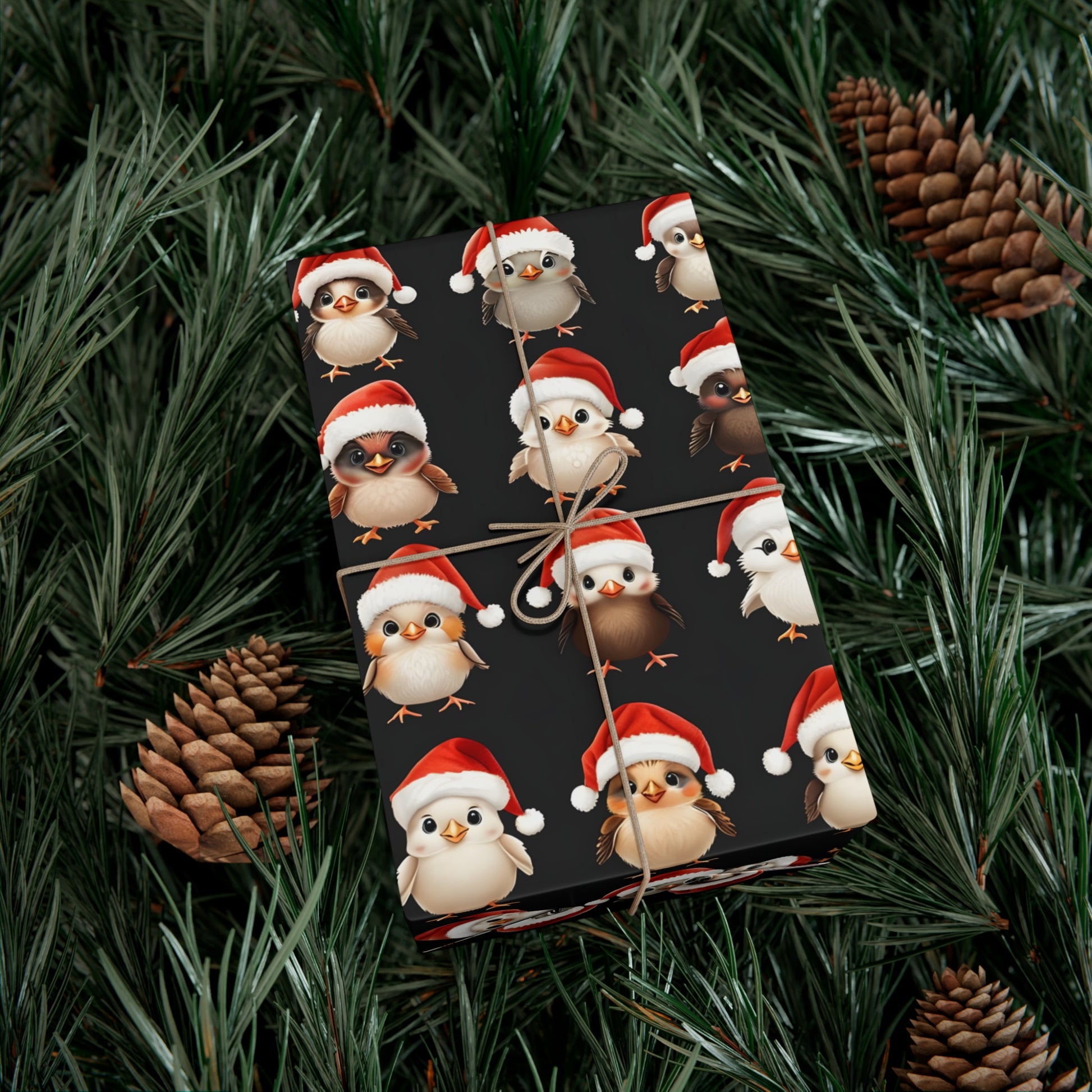 Gift Wrap Papers, Christmas Bird Gift Wrap, Holiday Wrapping Paper, Cute Santa Hat Birds, Festive Gift Wrap, Wrapping Sheets