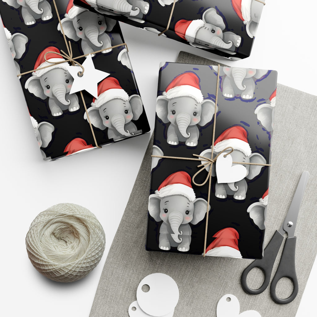 Gift Wrap Papers, Adorable Baby Elephants in Santa Hats - Cute Holiday Wrapping Paper, Christmas Gift Wrap, Festive Gift Wrap Sheets,