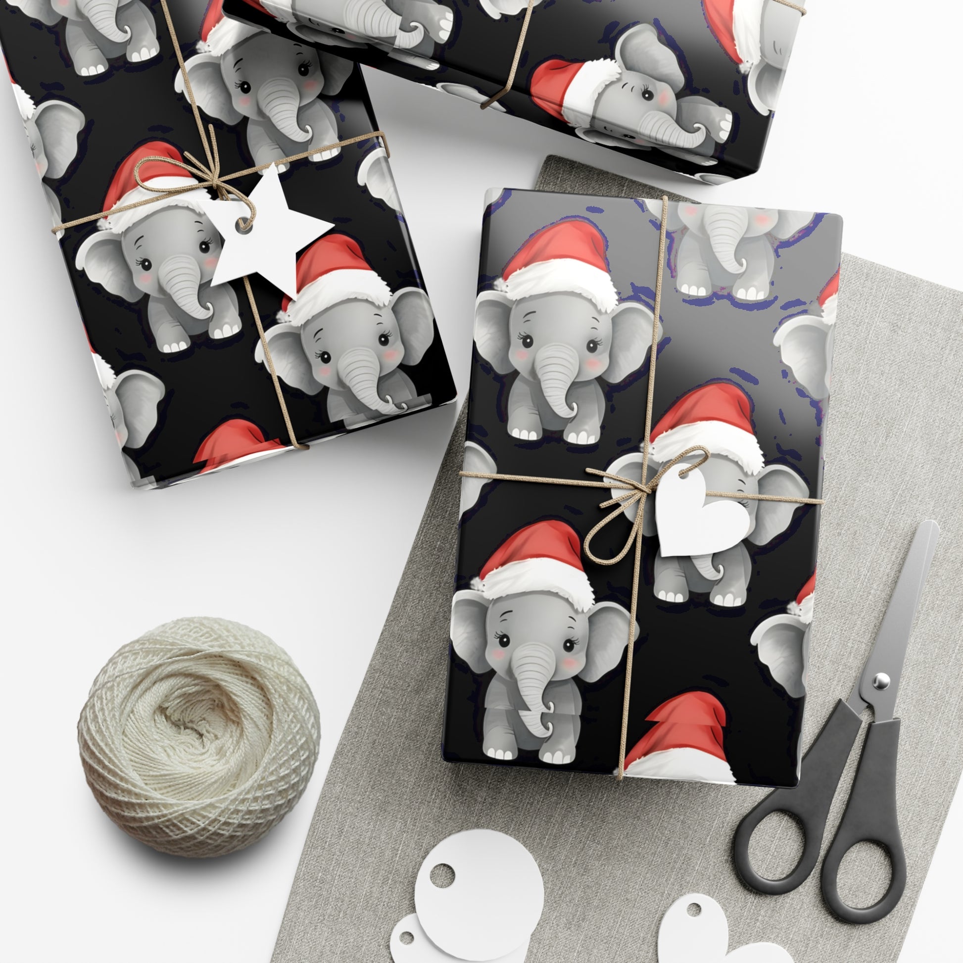 Gift Wrap Papers, Adorable Baby Elephants in Santa Hats - Cute Holiday Wrapping Paper, Christmas Gift Wrap, Festive Gift Wrap Sheets,