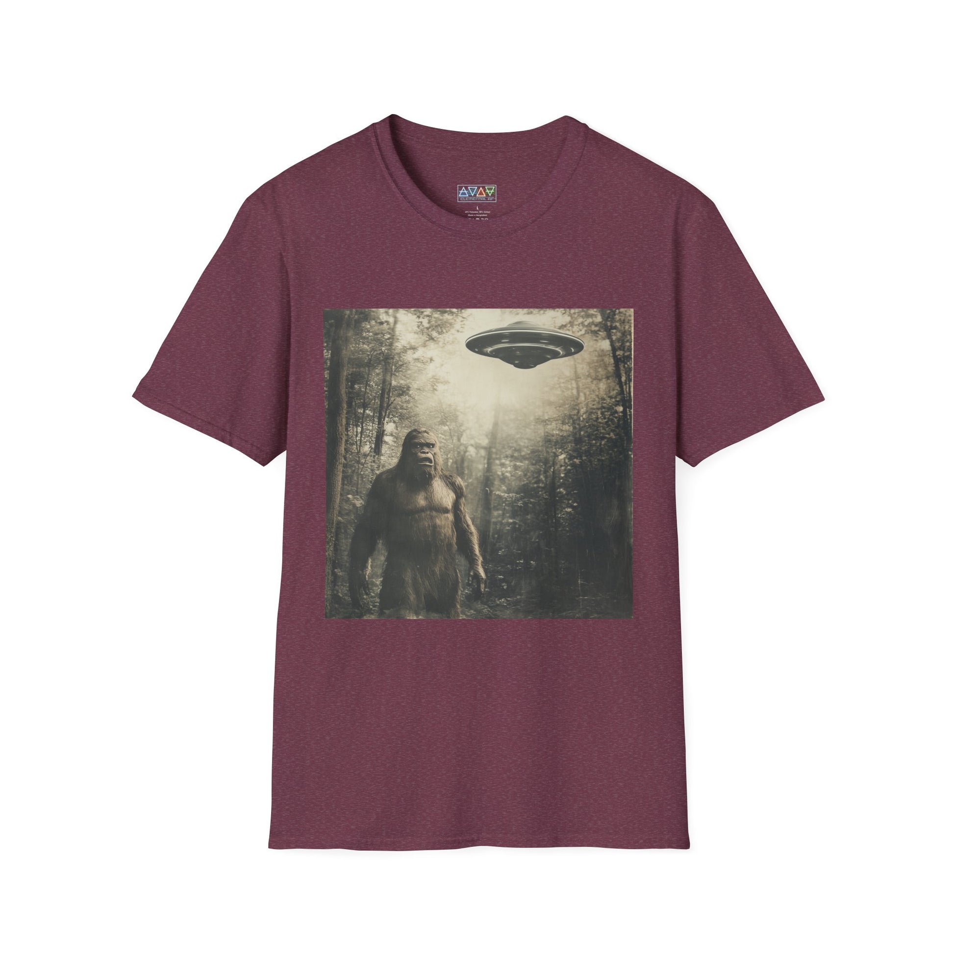 Bigfoot and UFO Unisex T-Shirt, Fun Graphic Tee for Nature Lovers, Quirky Gift for Campers, Outdoor Adventure Apparel