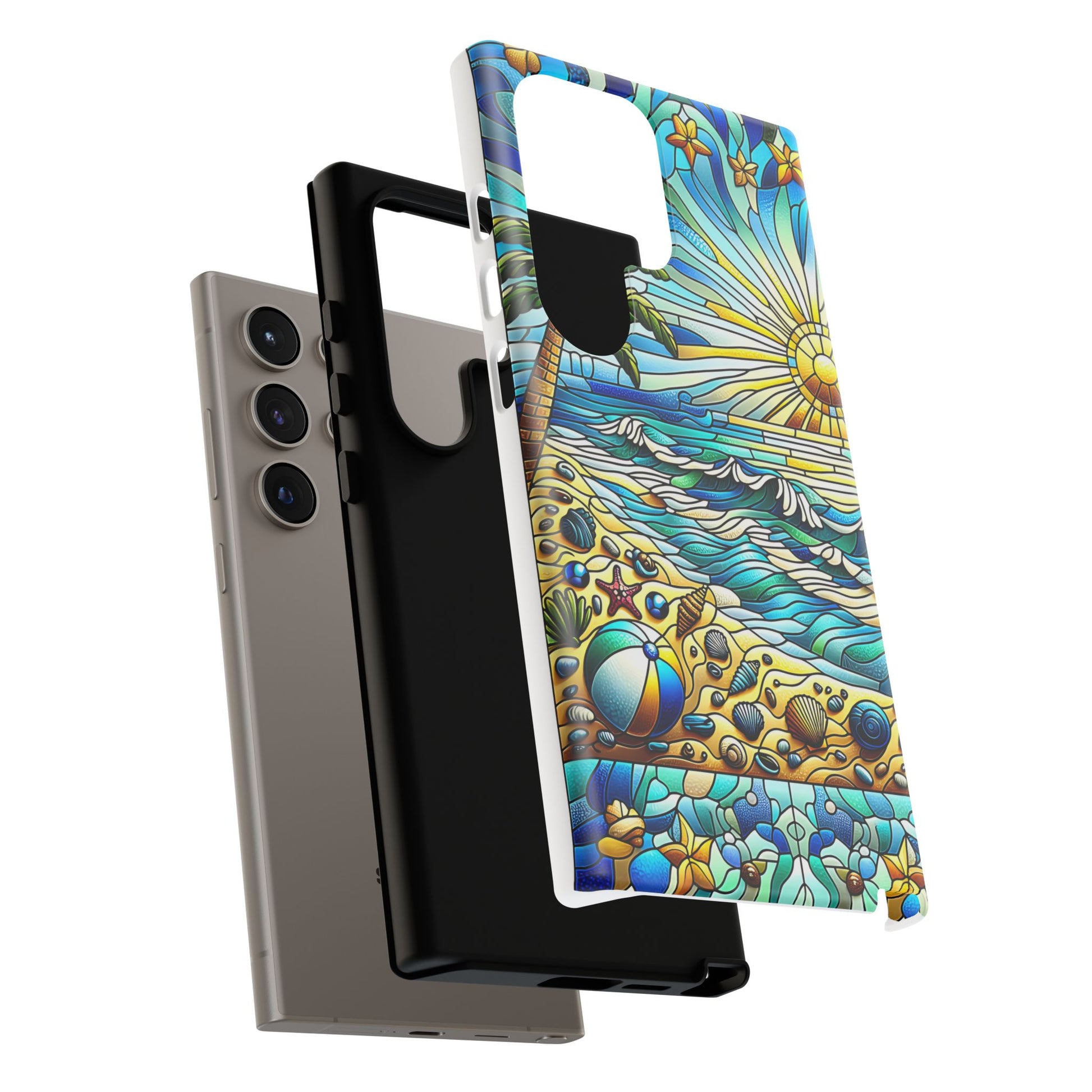 Stained Glass Tough Case, Protective Phone Case, Nature Inspired Smartphone Case, Summer Beach Play Day Phone Cover, Tough Phone Case for